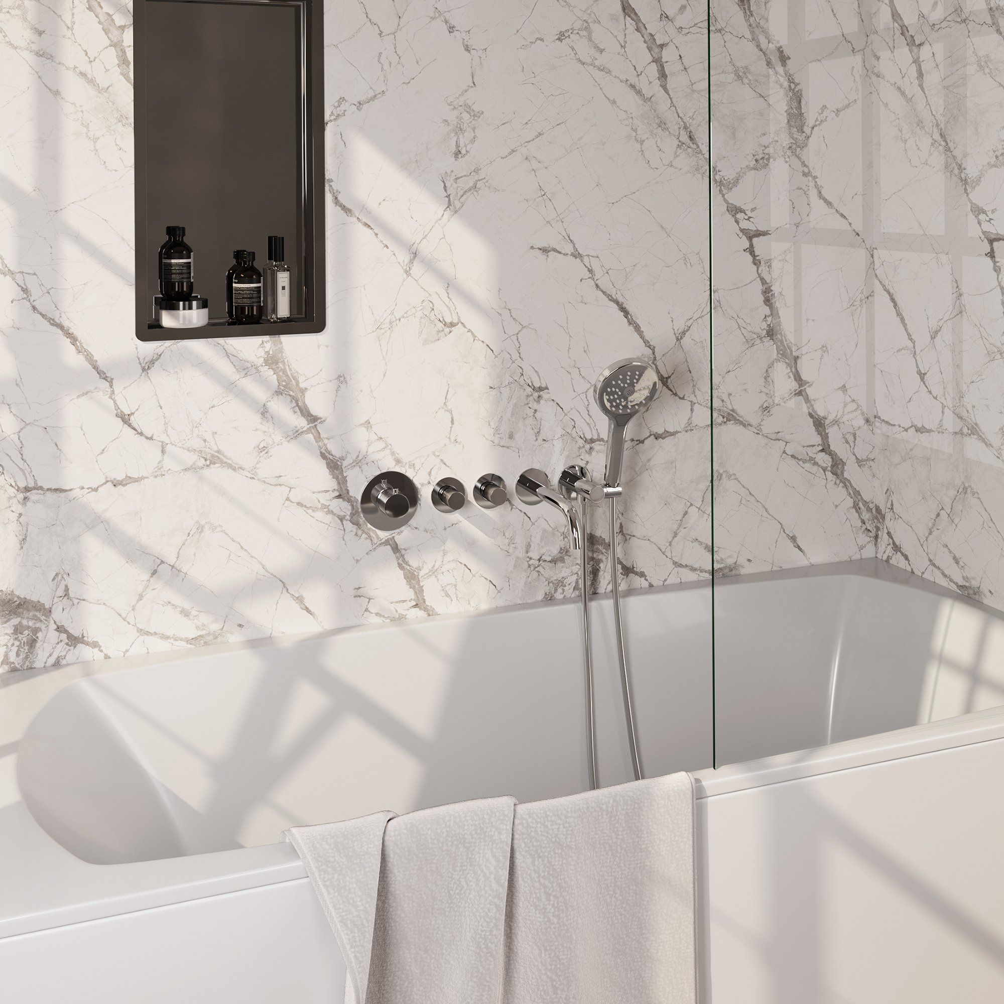 Brauer Chrome Carving Inbouw Badkraan - Met Uitloop - 3-standen Handdouche Rond - 5-CE-094 - Afbeelding 2
