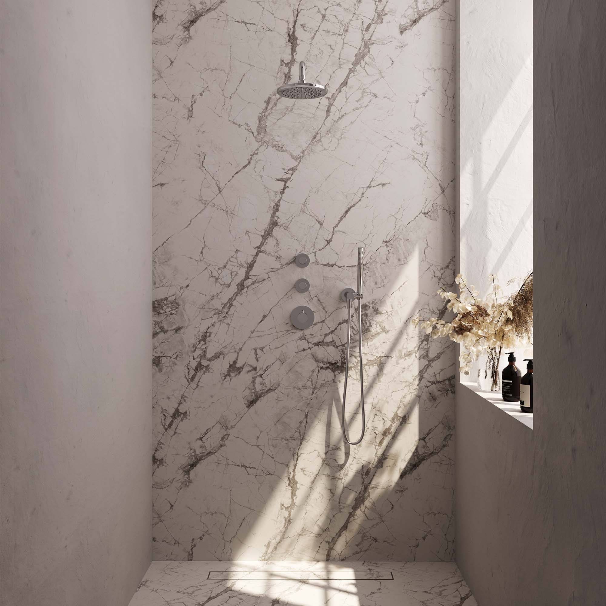 Brauer Chrome Carving Inbouw Doucheset - Staafmodel Handdouche - 20 cm Hoofddouche - Gebogen Wandarm - 5-CE-099 - Afbeelding 2