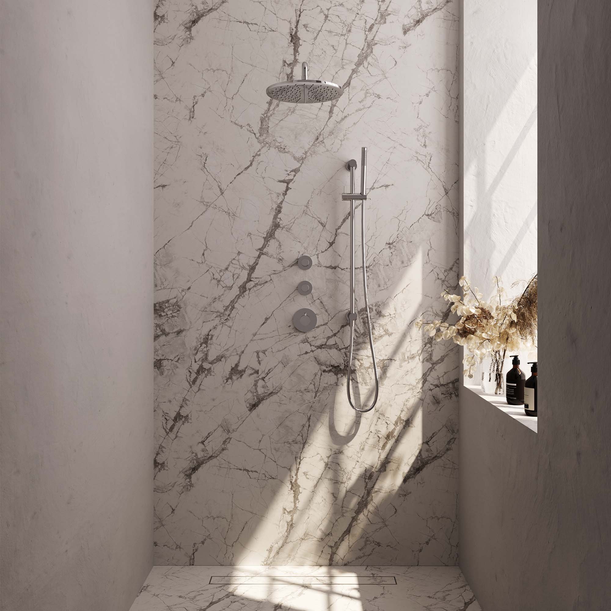 Brauer Chrome Carving Inbouw Doucheset - Staafmodel Handdouche - 30 cm Hoofddouche - Gebogen Wandarm - 5-CE-112 - Afbeelding 2