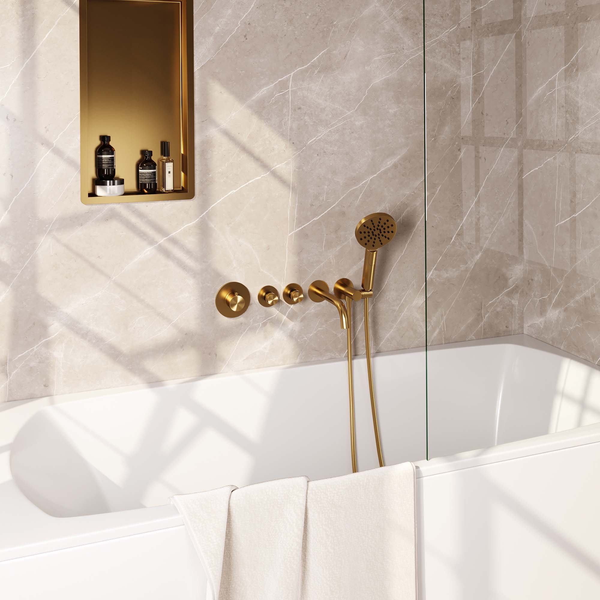 Brauer Gold Edition Inbouw Badkraan - Met Uitloop - 3-standen Handdouche Rond - 5-GG-023 - Afbeelding 2