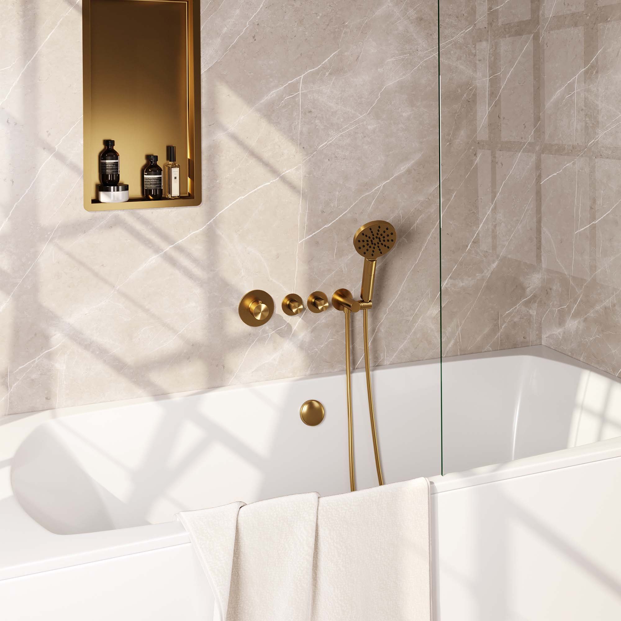 Brauer Gold Carving Inbouw Badkraan - Zonder Uitloop - 3-standen Handdouche Rond - 5-GG-096 - Afbeelding 2