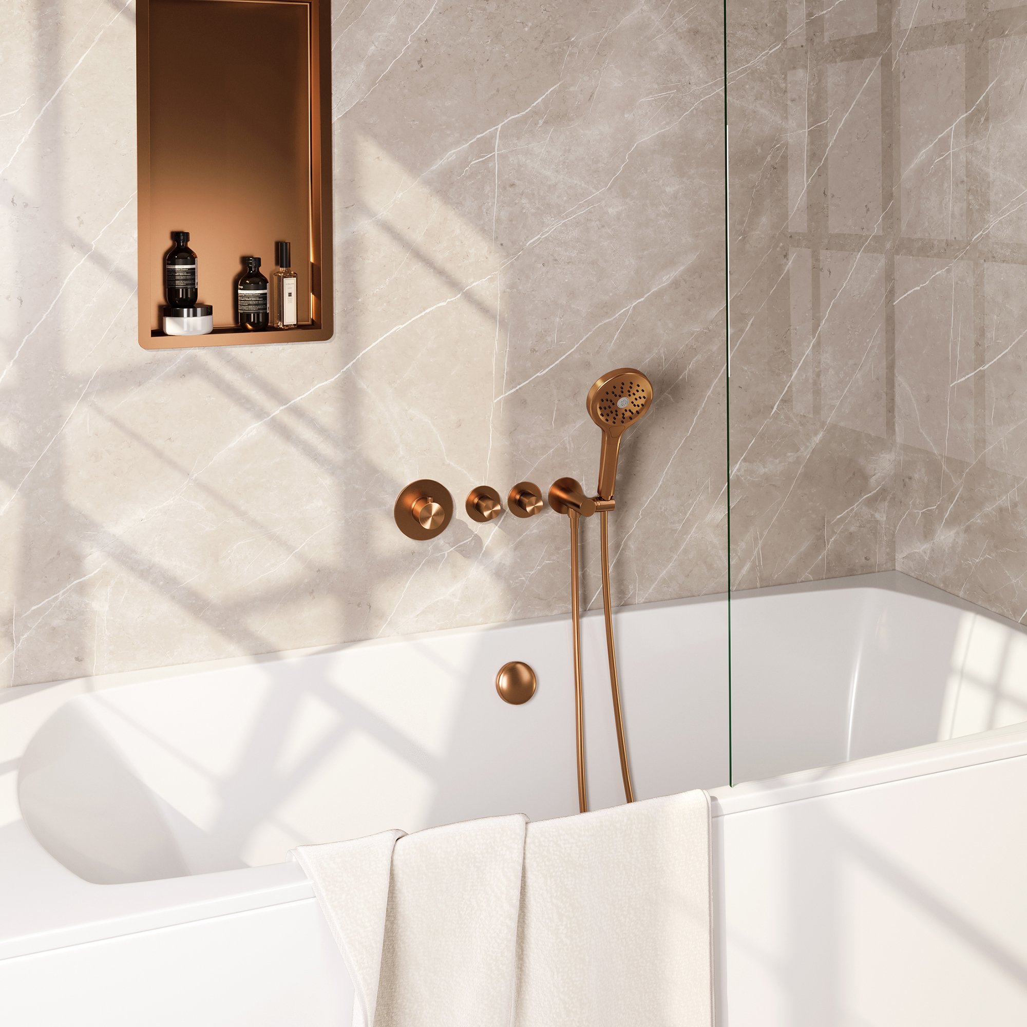 Brauer Copper Carving Inbouw Badkraan - Zonder Uitloop - 3-standen Handdouche Rond - 5-GK-096 - Afbeelding 2