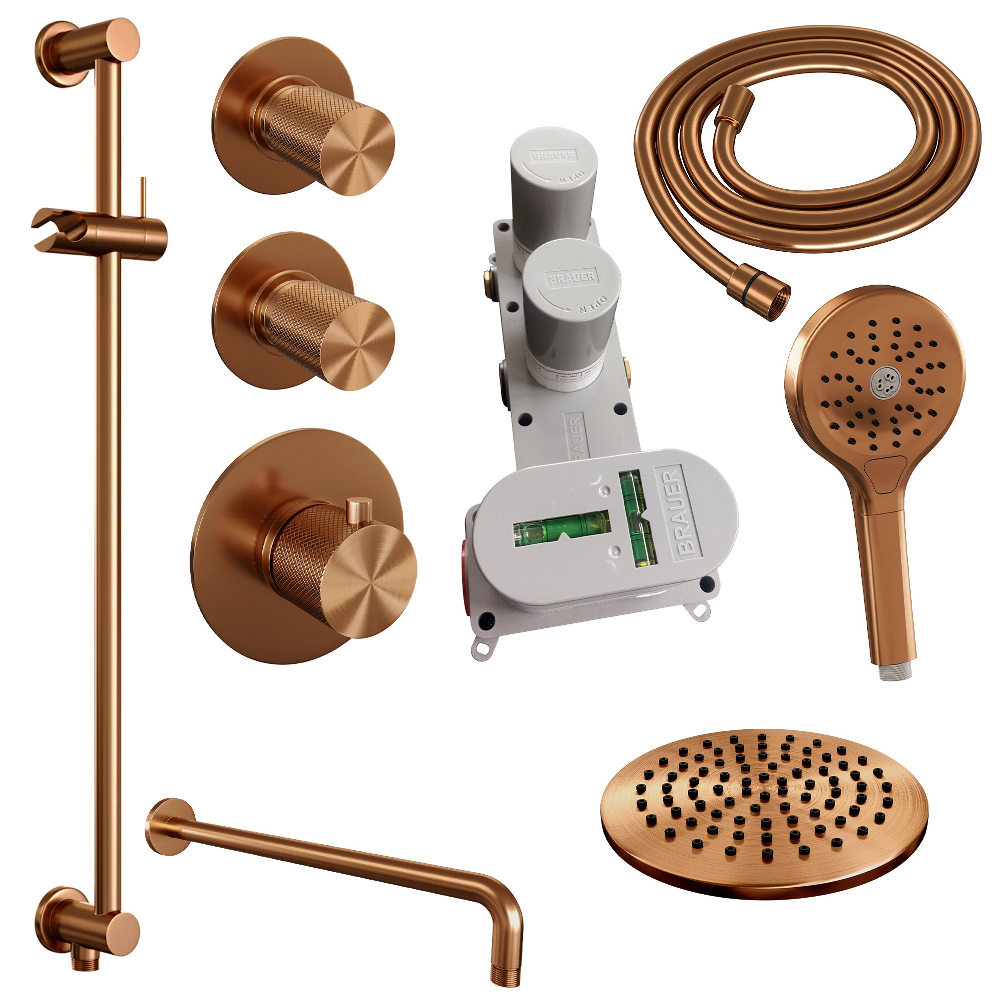 Brauer Copper Carving Inbouw Doucheset - 3-Standen Handdouche Rond - 20 cm Hoofddouche - Gebogen Wandarm - 5-GK-117 - Afbeelding 3
