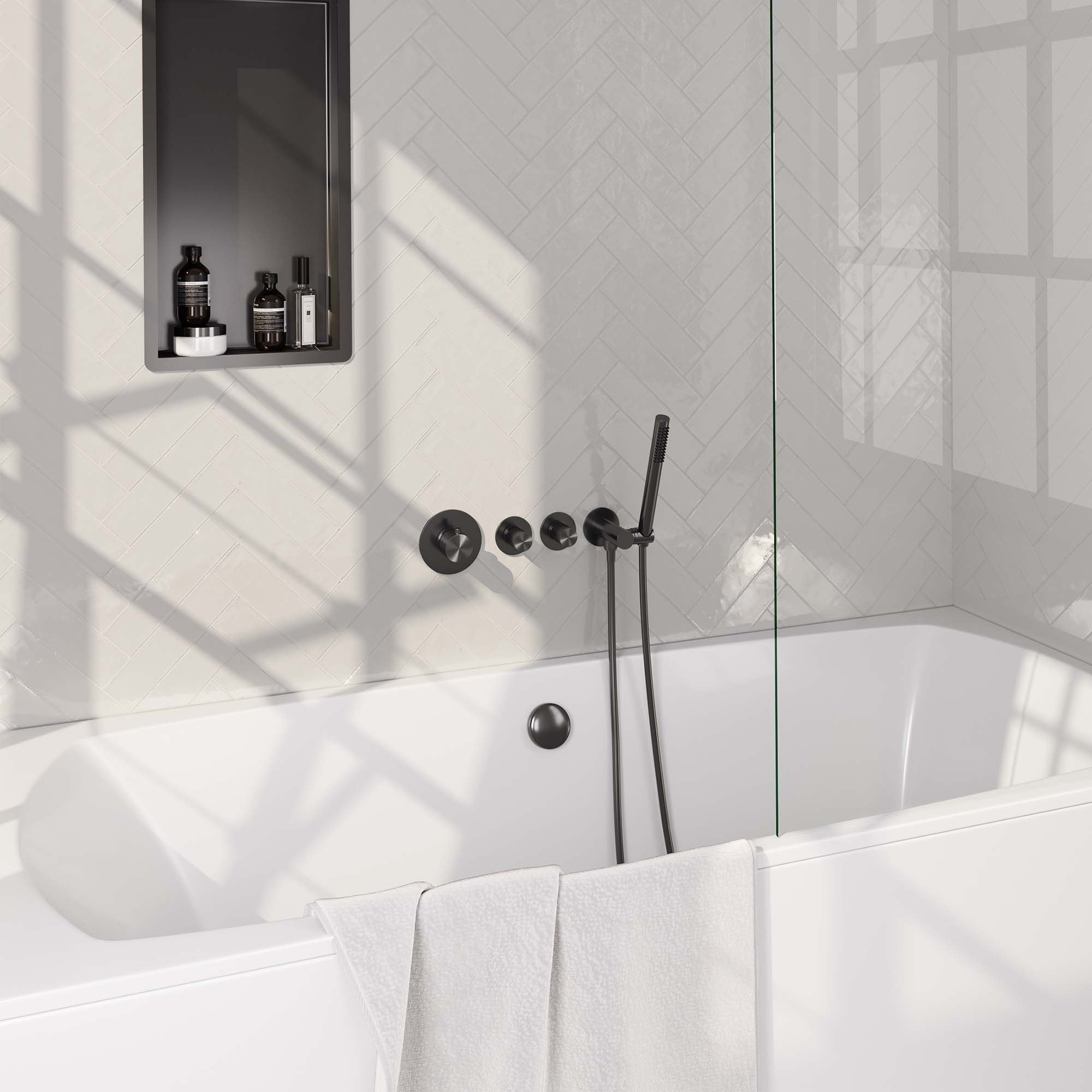 Brauer Gunmetal Carving Inbouw Badkraan - Zonder Uitloop - Staafmodel Handdouche - 5-GM-095 - Afbeelding 2
