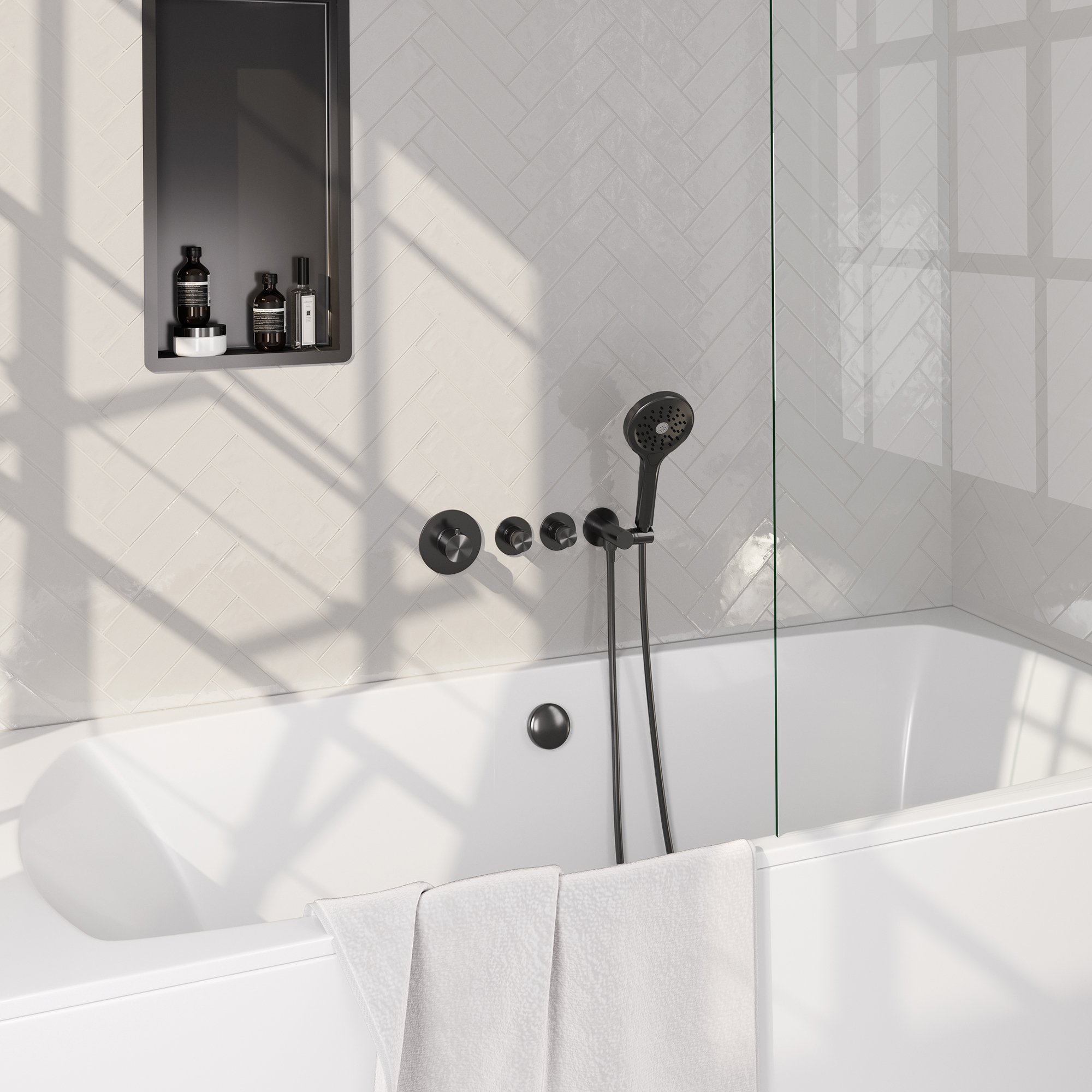 Brauer Gunmetal Carving Inbouw Badkraan - Zonder Uitloop - 3-standen Handdouche Rond - 5-GM-096 - Afbeelding 2