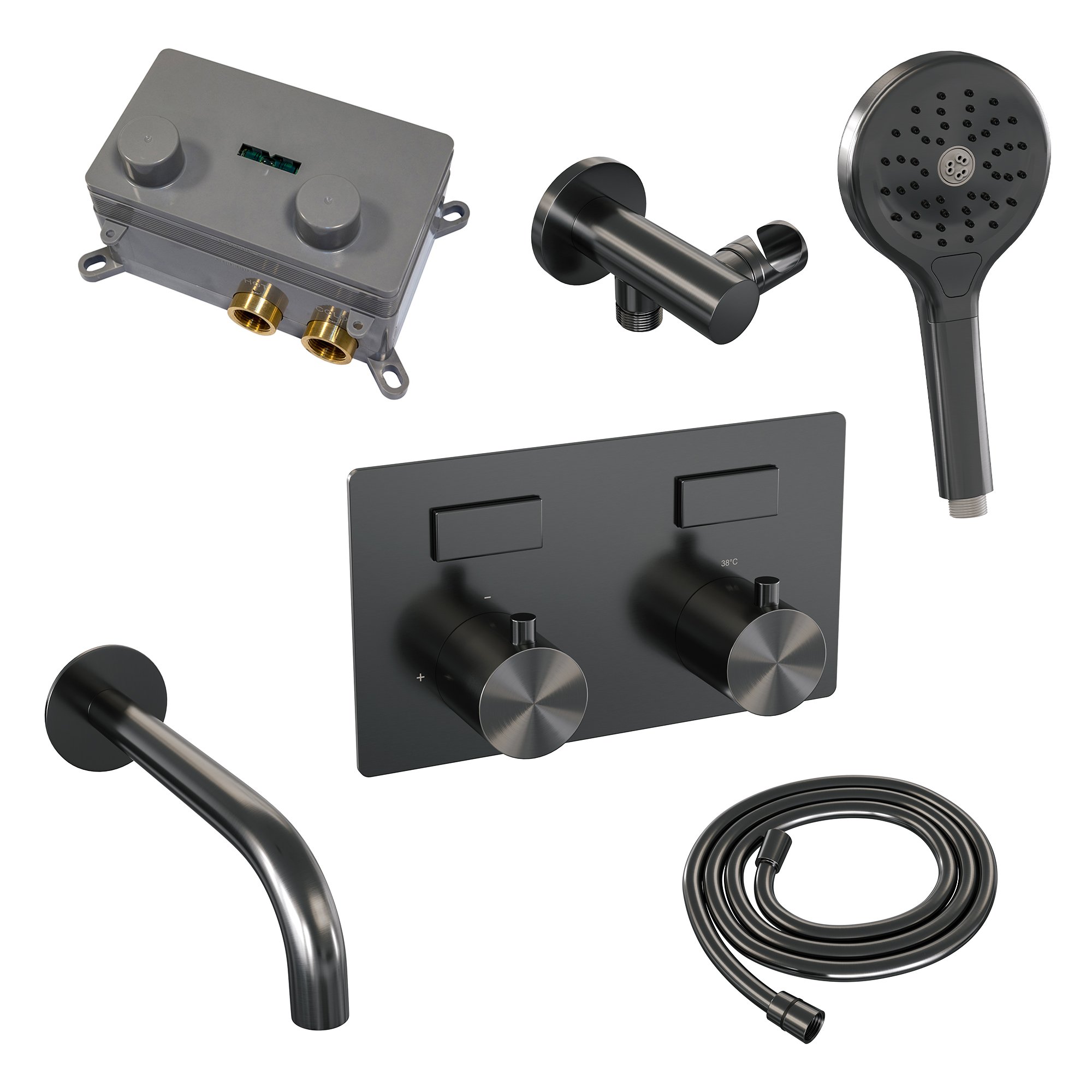 Brauer Gunmetal Edition Inbouw Badkraan - Met Uitloop - 3-standen Handdouche Rond - 5-GM-211 - Afbeelding 2