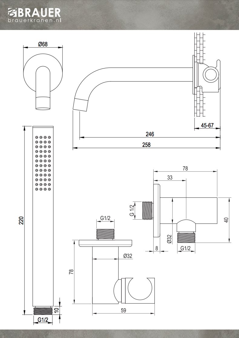 Brauer Brushed Carving Inbouw Badkraan - Met Uitloop - Staafmodel Handdouche - 5-NG-093 - Afbeelding 10