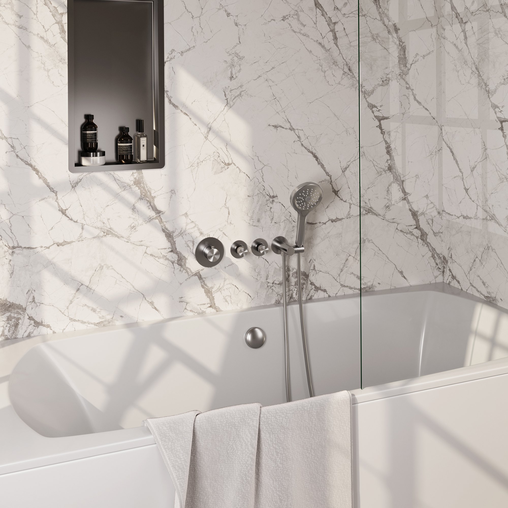 Brauer Brushed Carving Inbouw Badkraan - Zonder Uitloop - 3-standen Handdouche Rond - 5-NG-096 - Afbeelding 2