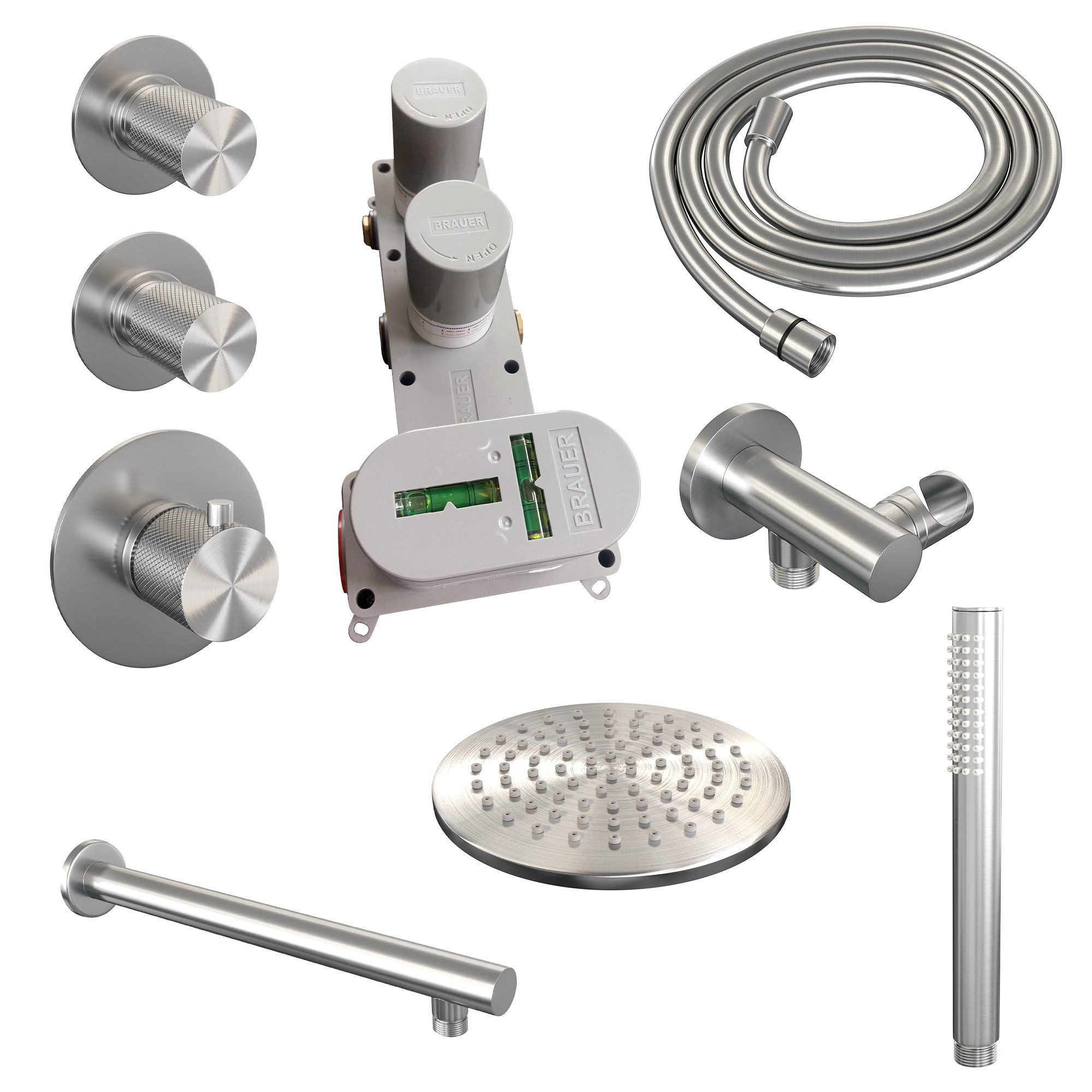 Brauer Brushed Carving Inbouw Doucheset - Staafmodel Handdouche - 20 cm Hoofddouche - Rechte Wandarm - 5-NG-097 - Afbeelding 3