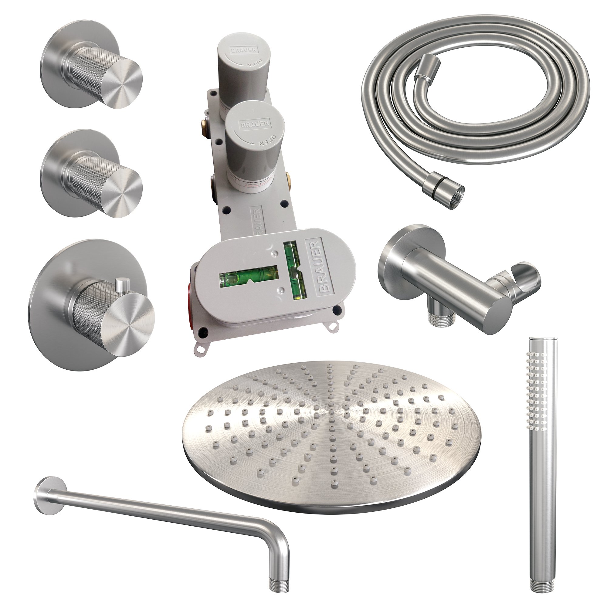 Brauer Brushed Carving Inbouw Doucheset - Staafmodel Handdouche - 30 cm Hoofddouche - Gebogen Wandarm - 5-NG-100 - Afbeelding 3