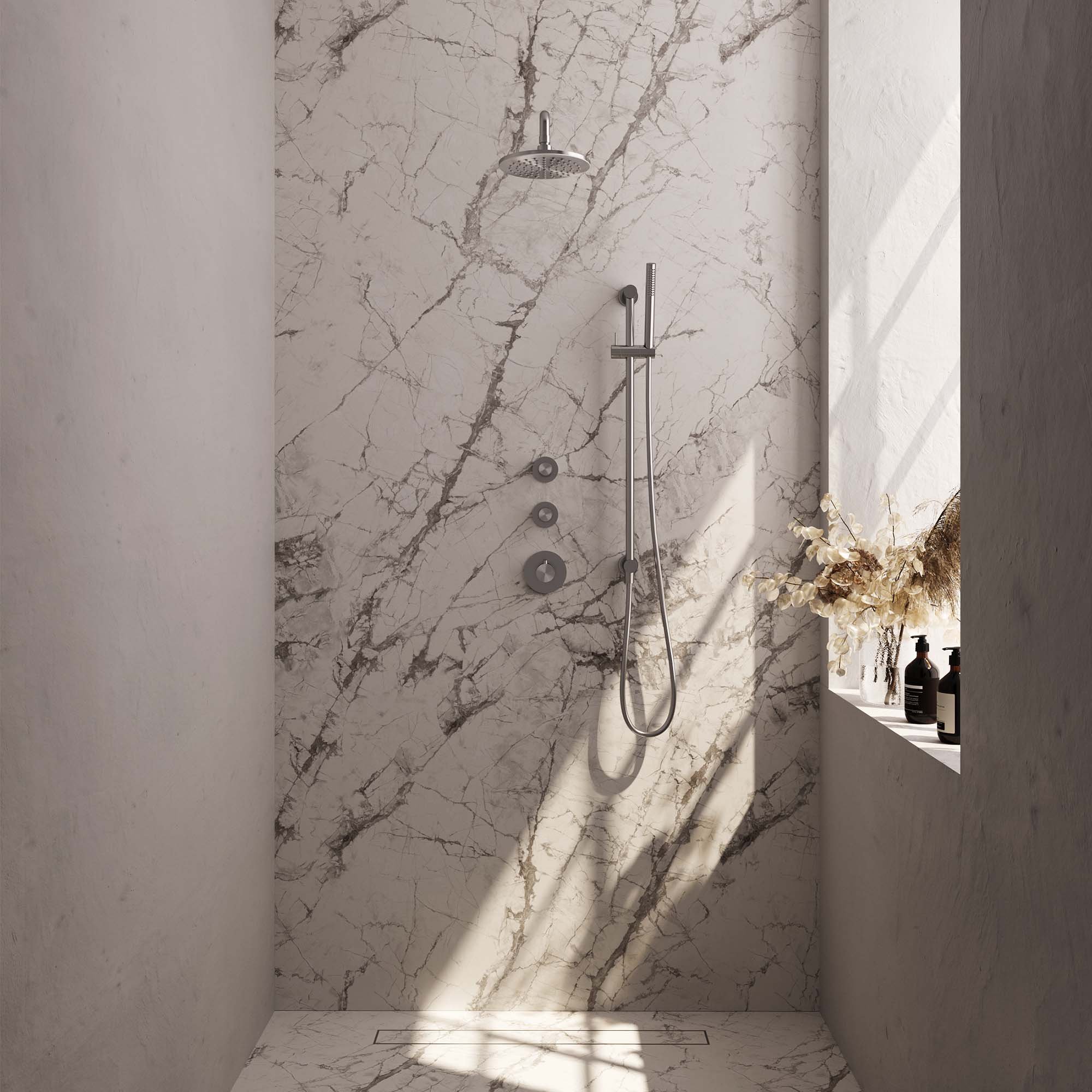 Brauer Brushed Carving Inbouw Doucheset - Staafmodel Handdouche - 20 cm Hoofddouche - Gebogen Wandarm - 5-NG-111 - Afbeelding 2