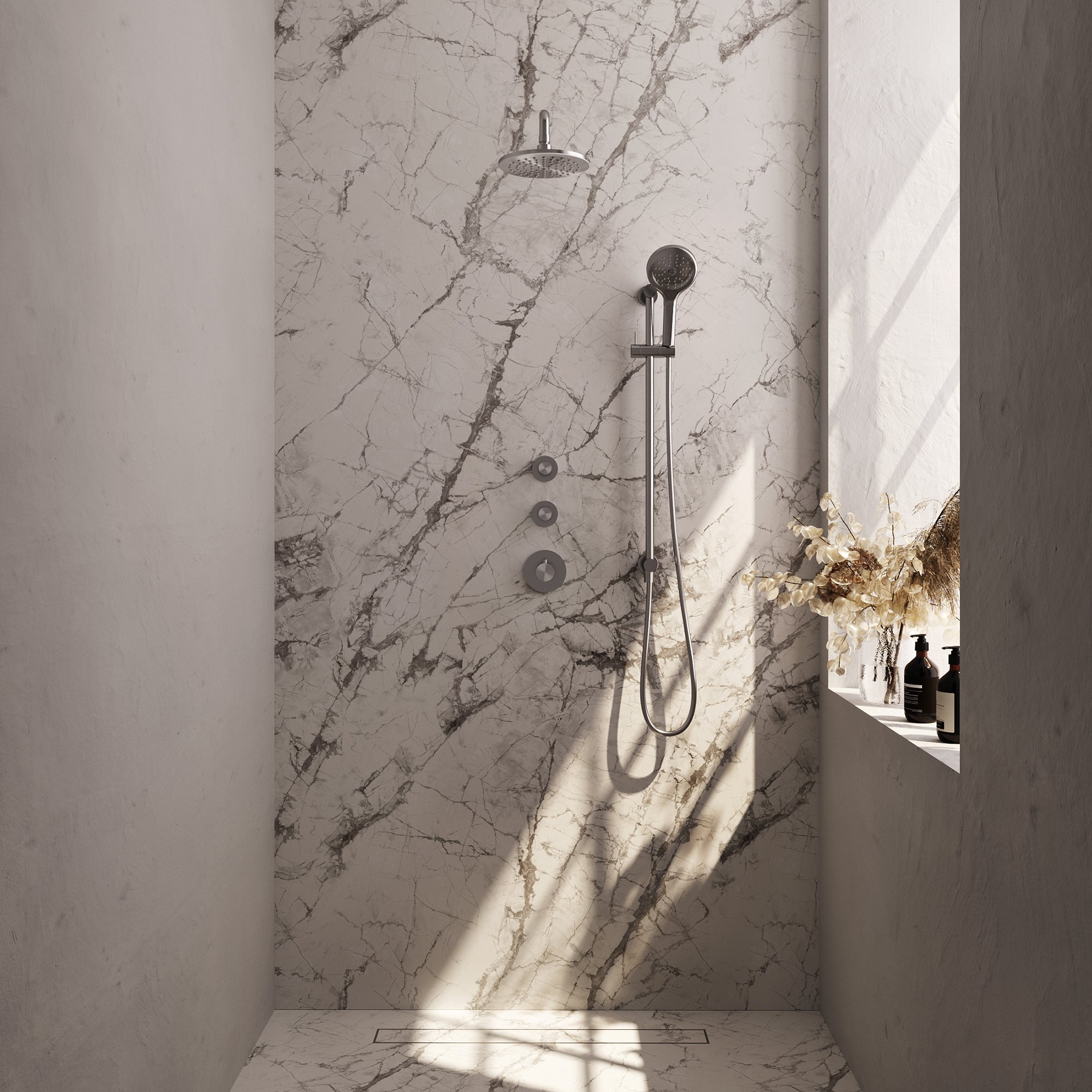 Brauer Brushed Carving Inbouw Doucheset - 3-Standen Handdouche Rond - 20 cm Hoofddouche - Gebogen Wandarm - 5-NG-117 - Afbeelding 2