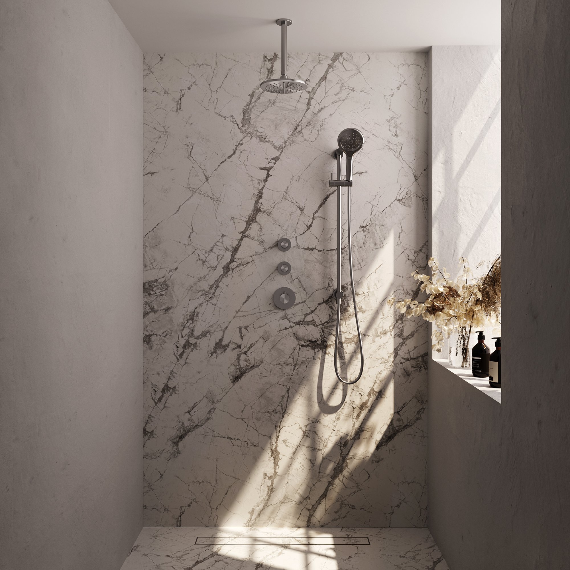 Brauer Brushed Carving Inbouw Doucheset - 3-Standen Handdouche Rond - 20 cm Hoofddouche - Plafondbuis - 5-NG-119 - Afbeelding 2