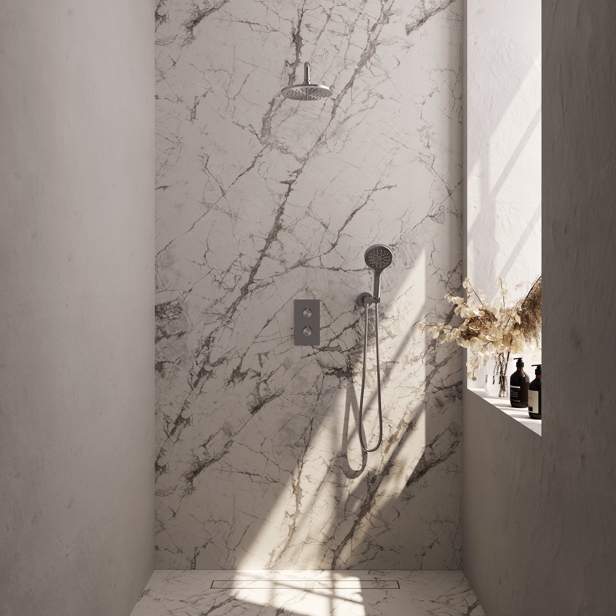 Brauer Brushed Carving Inbouw Doucheset - 3-Standen Handdouche Rond - 20 cm Hoofddouche - Gebogen Wandarm - 5-NG-129 - Afbeelding 2