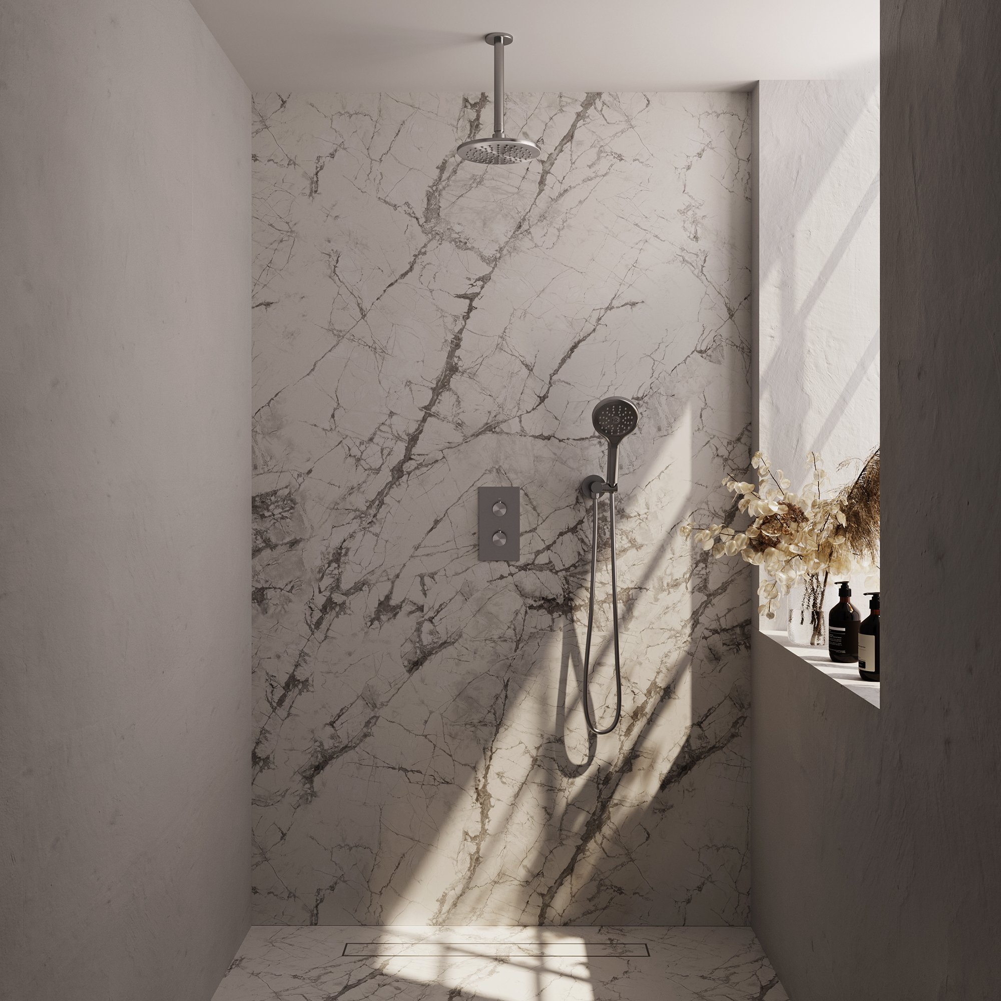 Brauer Brushed Carving Inbouw Doucheset - 3-Standen Handdouche Rond - 20 cm Hoofddouche - Plafondbuis - 5-NG-131 - Afbeelding 2