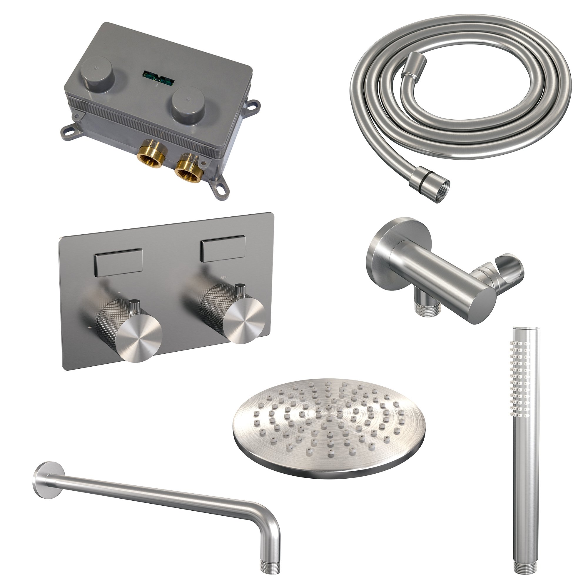 Brauer Brushed Carving Inbouw Doucheset - Staafmodel Handdouche - 20 cm Hoofddouche - Gebogen Wandarm - 5-NG-186 - Afbeelding 2