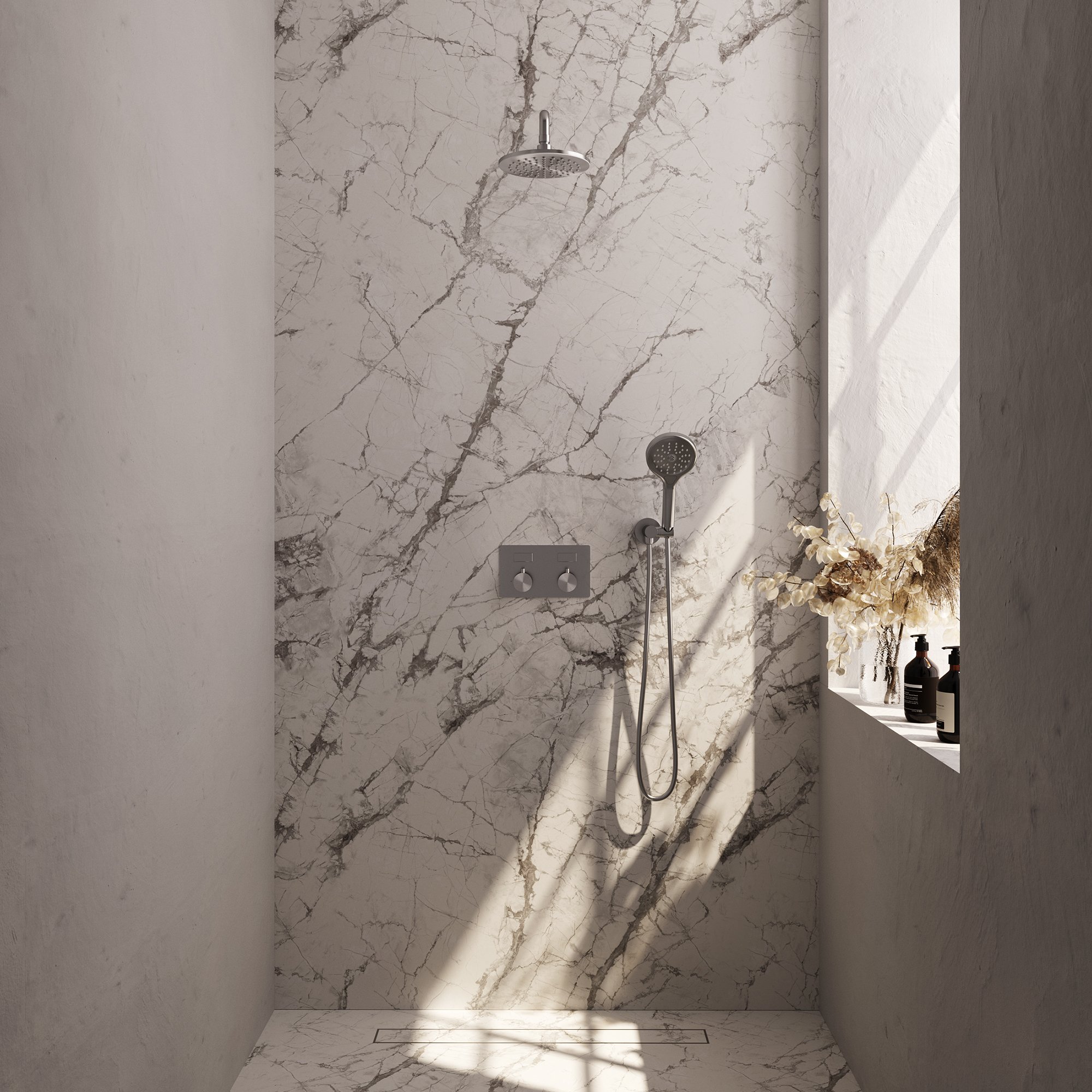 Brauer Brushed Carving Inbouw Doucheset - 3-Standen Handdouche Rond - 20 cm Hoofddouche - Gebogen Wandarm - 5-NG-192 - Afbeelding 2