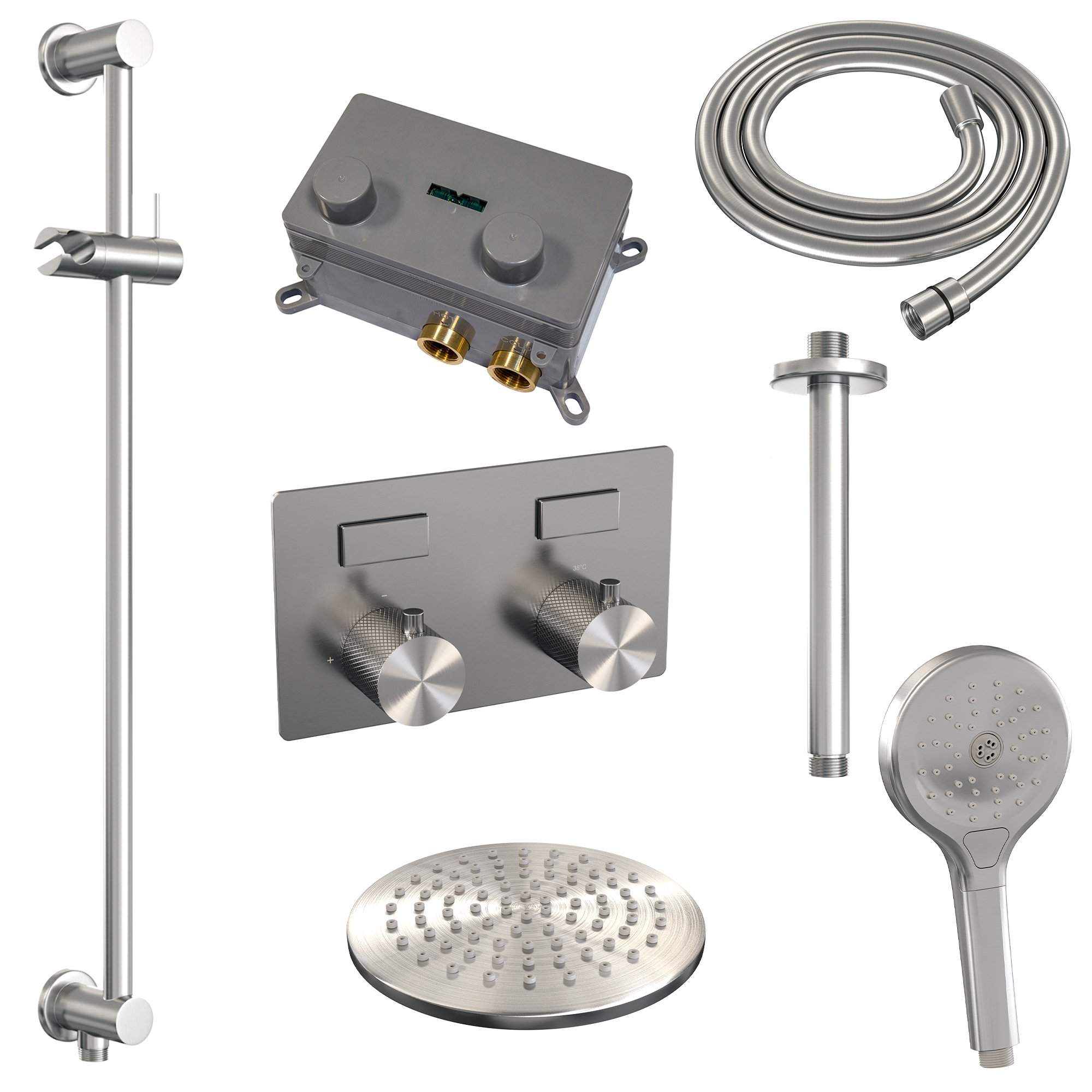 Brauer Brushed Carving Inbouw Doucheset - 3-Standen Handdouche Rond - 20 cm Hoofddouche - Plafondbuis - 5-NG-206 - Afbeelding 3