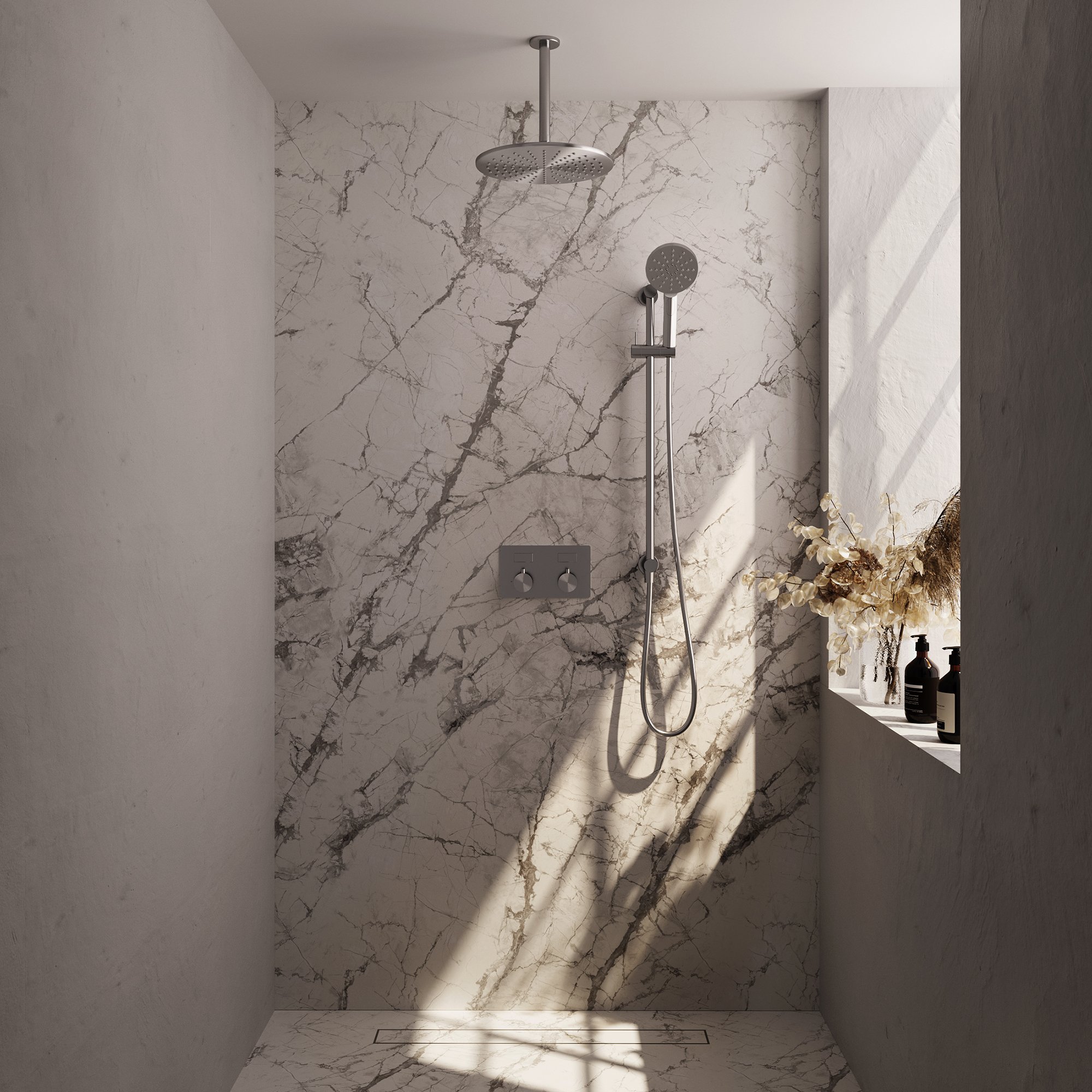 Brauer Brushed Carving Inbouw Doucheset - 3-Standen Handdouche Rond - 30 cm Hoofddouche - Plafondbuis - 5-NG-207 - Afbeelding 2