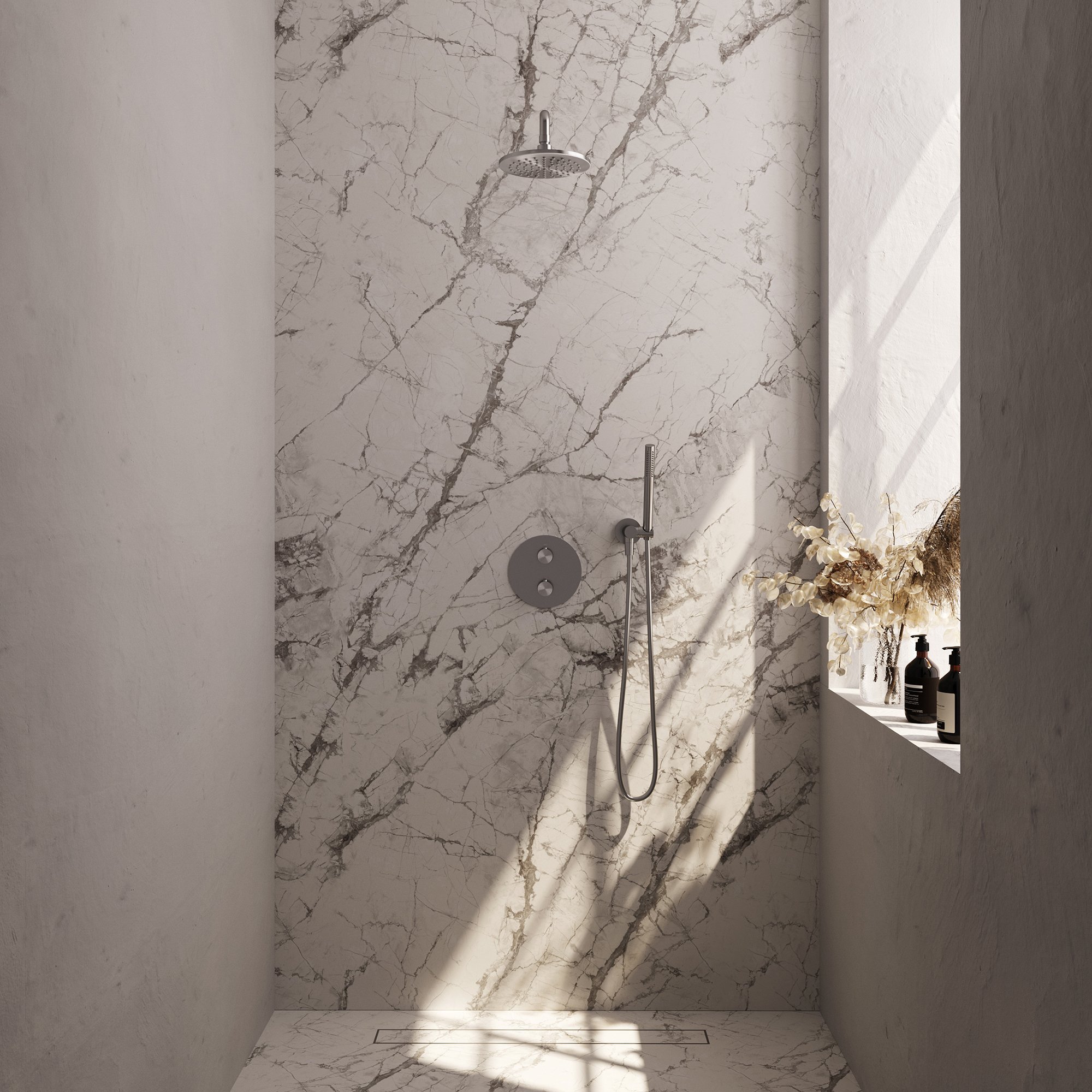 Brauer Brushed Carving Inbouw Doucheset - Staafmodel Handdouche - 20 cm Hoofddouche - Gebogen Wandarm - 5-NG-293 - Afbeelding 2