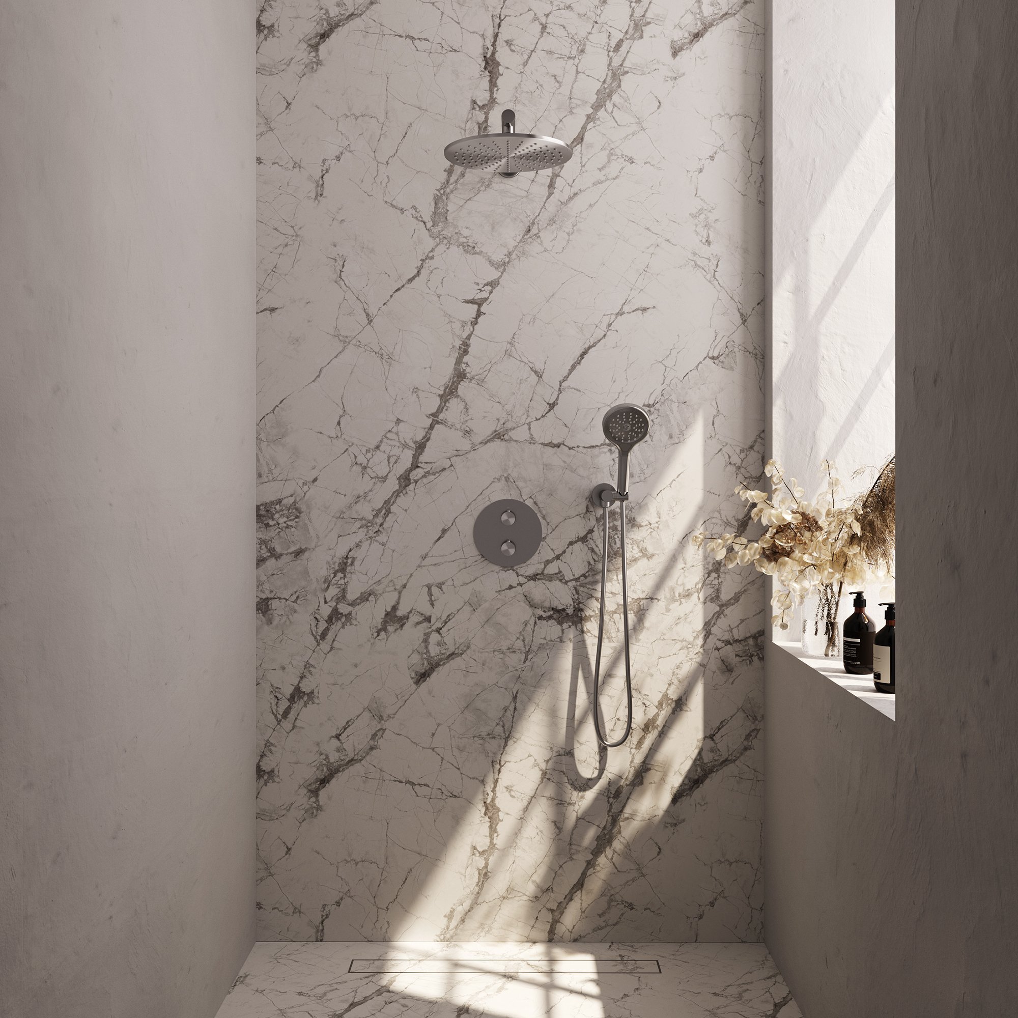 Brauer Brushed Carving Inbouw Doucheset - 3-Standen Handdouche Rond - 30 cm Hoofddouche - Rechte Wandarm - 5-NG-298 - Afbeelding 2