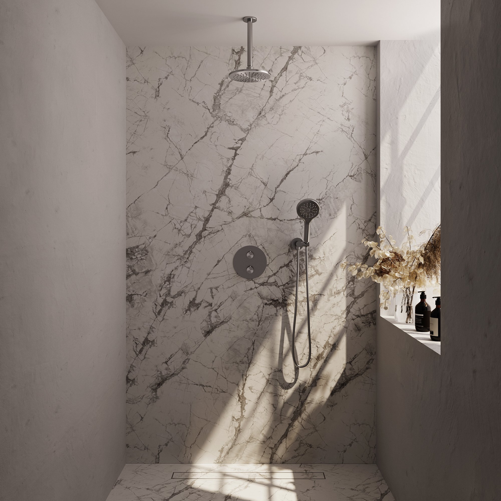 Brauer Brushed Carving Inbouw Doucheset - 3-Standen Handdouche Rond - 20 cm Hoofddouche - Plafondbuis - 5-NG-301 - Afbeelding 2