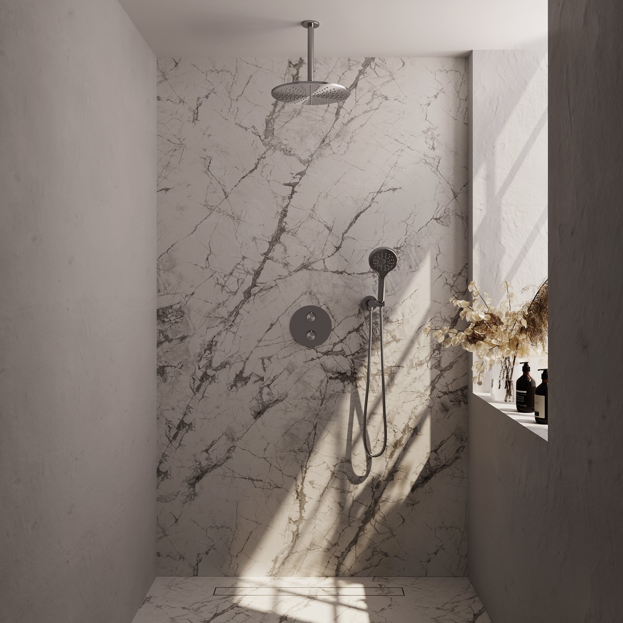 Brauer Brushed Carving Inbouw Doucheset - 3-Standen Handdouche Rond - 30 cm Hoofddouche - Plafondbuis - 5-NG-302 - Afbeelding 2