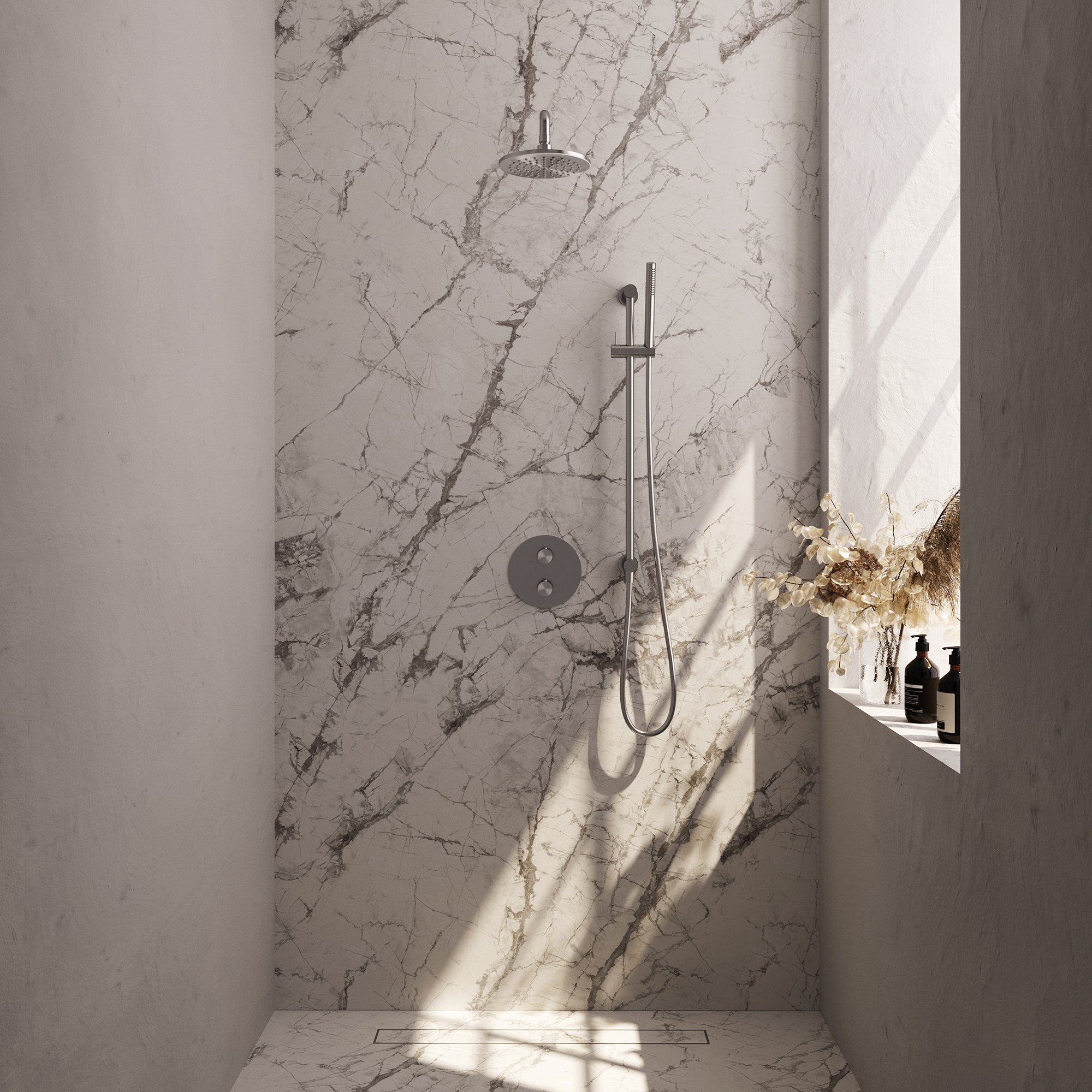 Brauer Brushed Carving Inbouw Doucheset - Staafmodel Handdouche - 20 cm Hoofddouche - Gebogen Wandarm - 5-NG-305 - Afbeelding 2