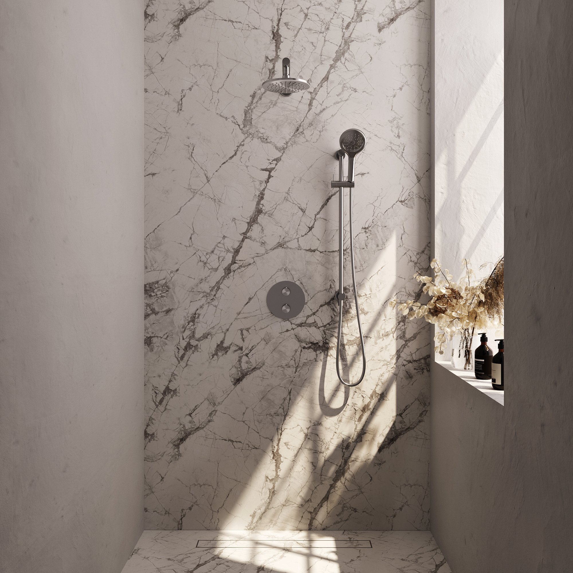 Brauer Brushed Carving Inbouw Doucheset - 3-Standen Handdouche Rond - 20 cm Hoofddouche - Rechte Wandarm - 5-NG-309 - Afbeelding 2