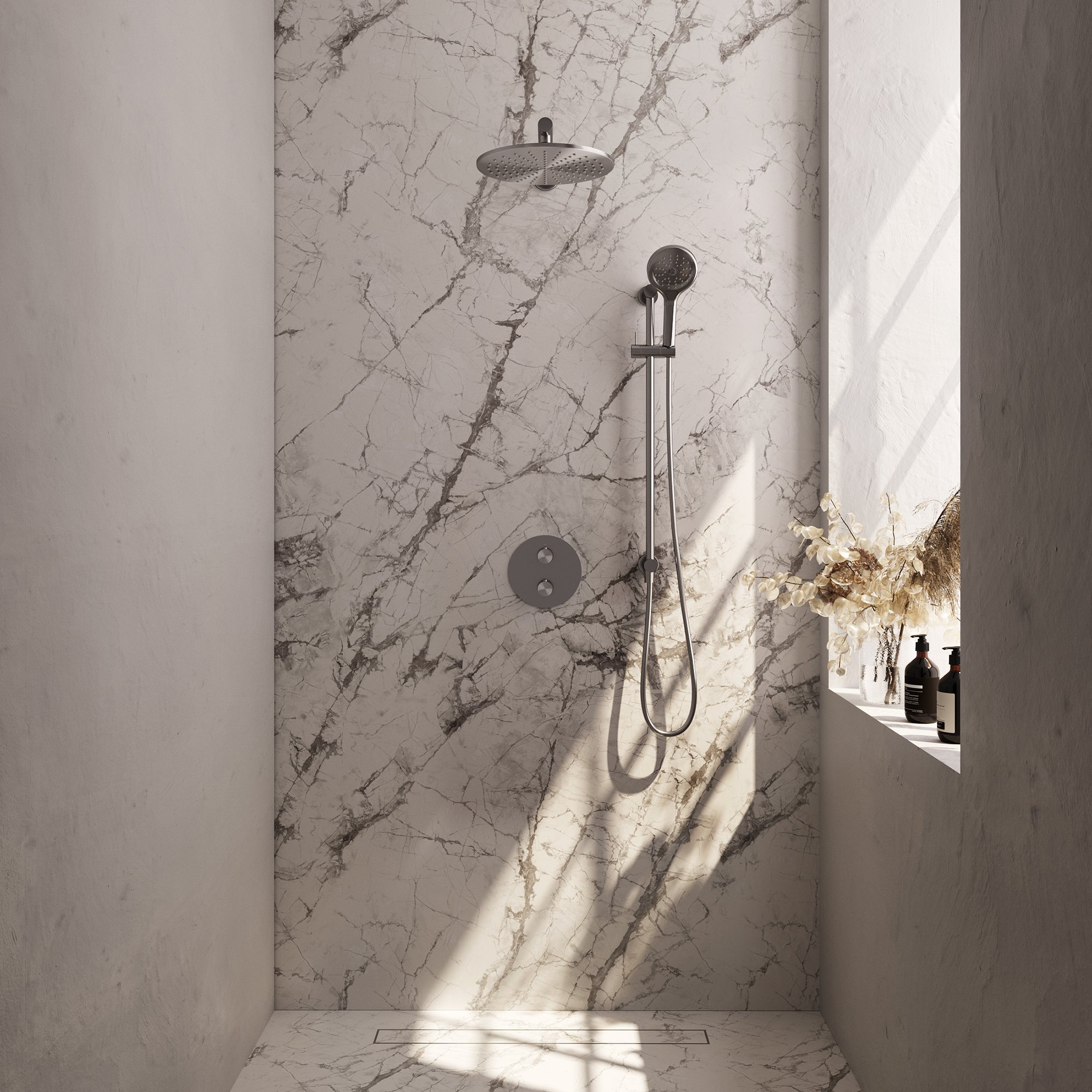 Brauer Brushed Carving Inbouw Doucheset - 3-Standen Handdouche Rond - 30 cm Hoofddouche - Rechte Wandarm - 5-NG-310 - Afbeelding 2