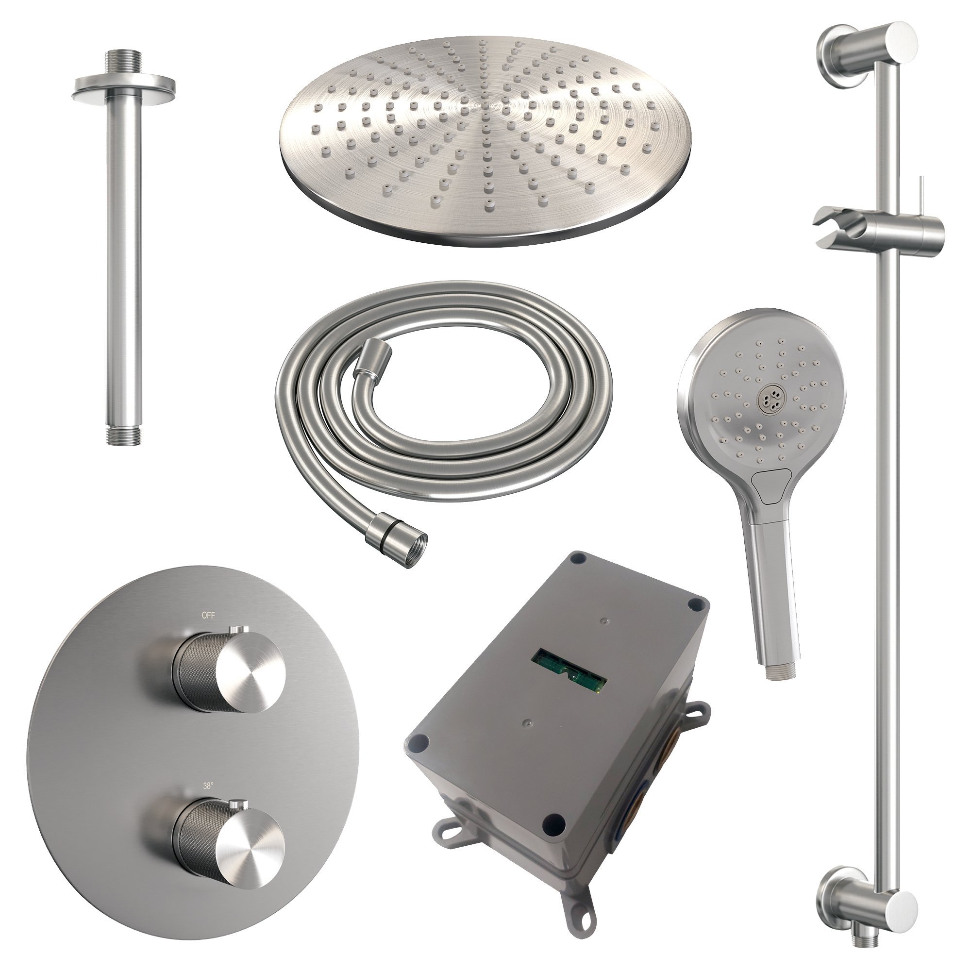 Brauer Brushed Carving Inbouw Doucheset - 3-Standen Handdouche Rond - 30 cm Hoofddouche - Plafondbuis - 5-NG-314 - Afbeelding 3