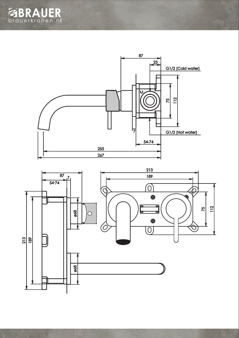 Brauer Black Carving Inbouw Wastafelkraan - Bedieningshendel Rechts - Met Coldstart - 5-S-004-B6-65 - Afbeelding 4