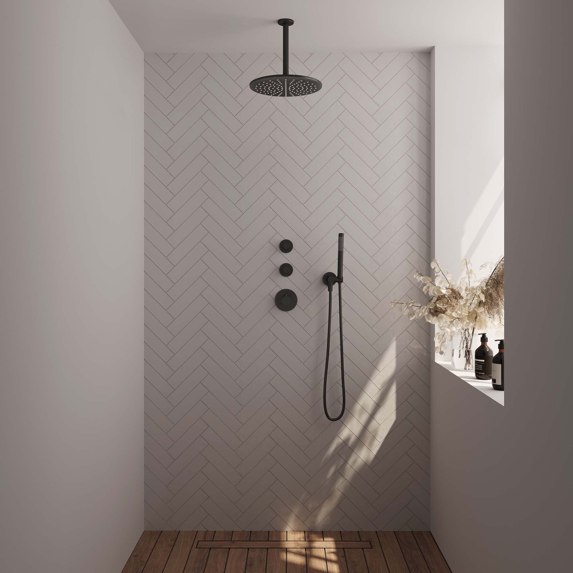 Brauer Black Edition Inbouw Doucheset - Staafmodel Handdouche - 30 cm Hoofddouche - Plafondbuis - 5-S-027 - Afbeelding 2