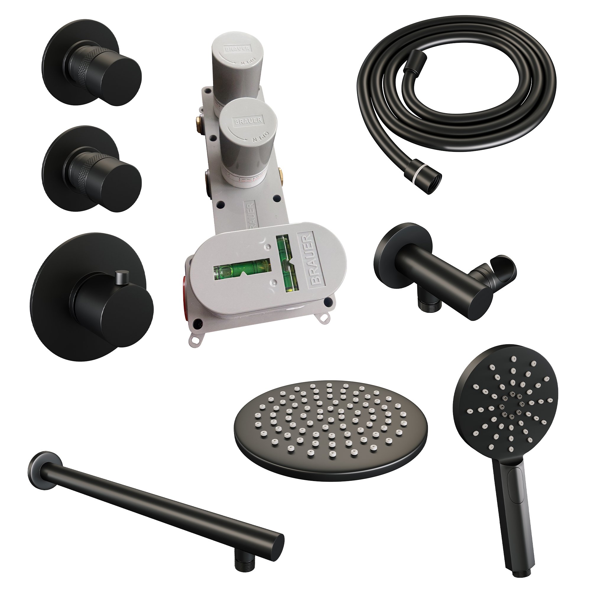 Brauer Black Edition Inbouw Doucheset - 3-Standen Handdouche Rond - 20 cm Hoofddouche - Rechte Wandarm - 5-S-028 - Afbeelding 3