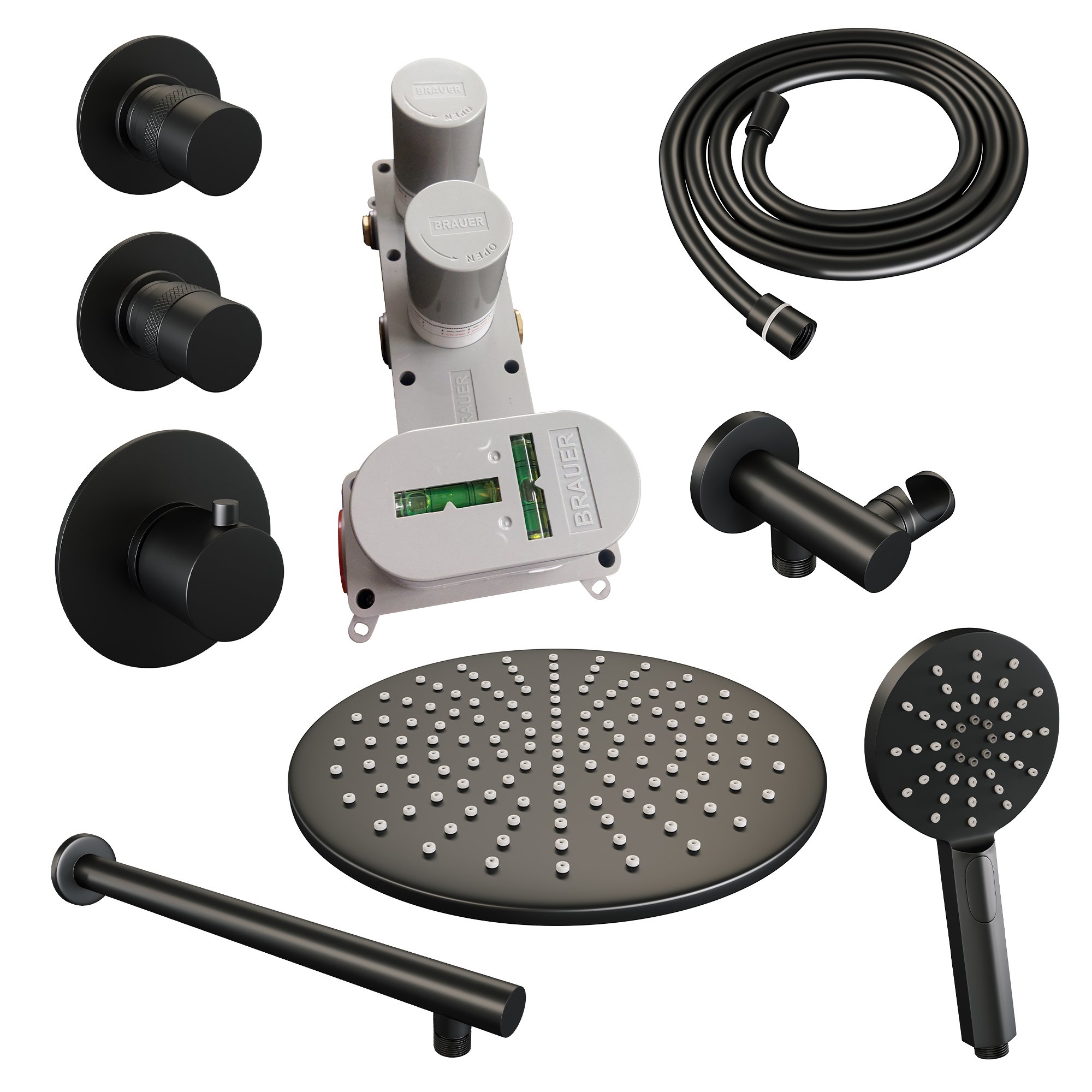 Brauer Black Edition Inbouw Doucheset - 3-Standen Handdouche Rond - 30 cm Hoofddouche - Rechte Wandarm - 5-S-030 - Afbeelding 3