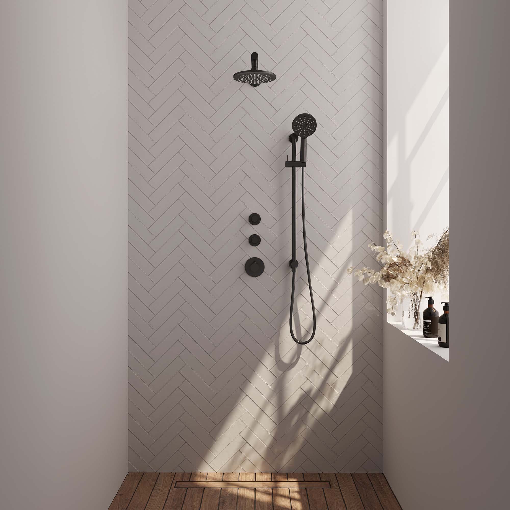 Brauer Black Edition Inbouw Doucheset - 3-Standen Handdouche Rond - 20 cm Hoofddouche - Rechte Wandarm - 5-S-036 - Afbeelding 2