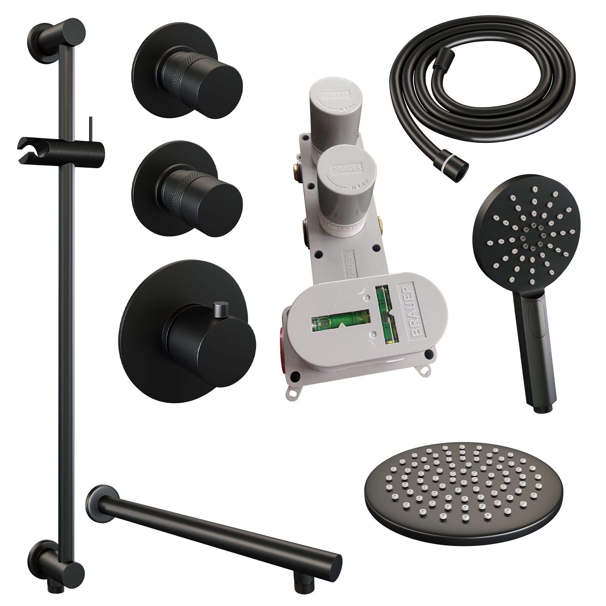 Brauer Black Edition Inbouw Doucheset - 3-Standen Handdouche Rond - 20 cm Hoofddouche - Rechte Wandarm - 5-S-036 - Afbeelding 3