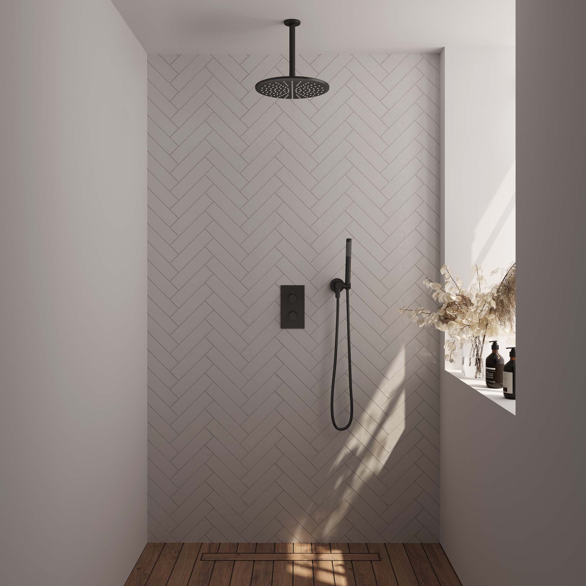 Brauer Black Edition Inbouw Doucheset - Staafmodel Handdouche - 30 cm Hoofddouche - Plafondbuis - 5-S-055 - Afbeelding 2