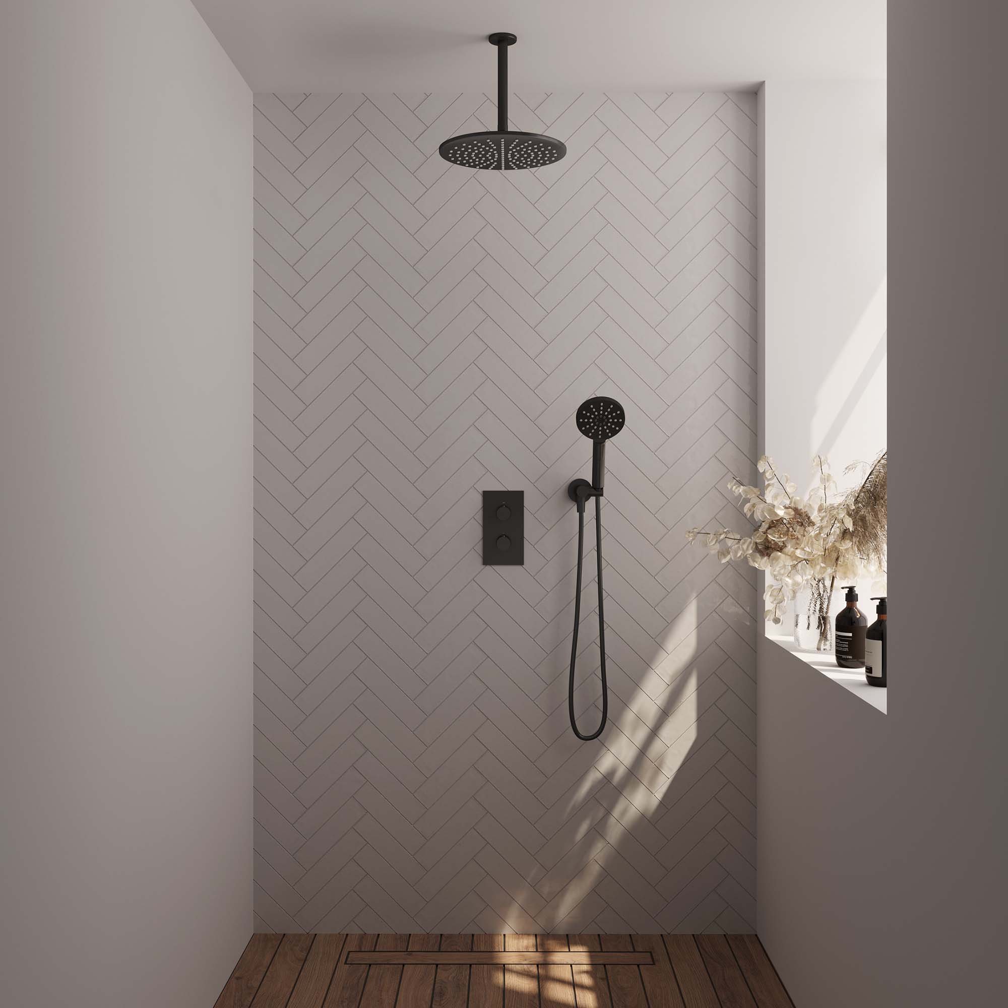 Brauer Black Edition Inbouw Doucheset - 3-Standen Handdouche Rond - 30 cm Hoofddouche - Plafondbuis - 5-S-061 - Afbeelding 2