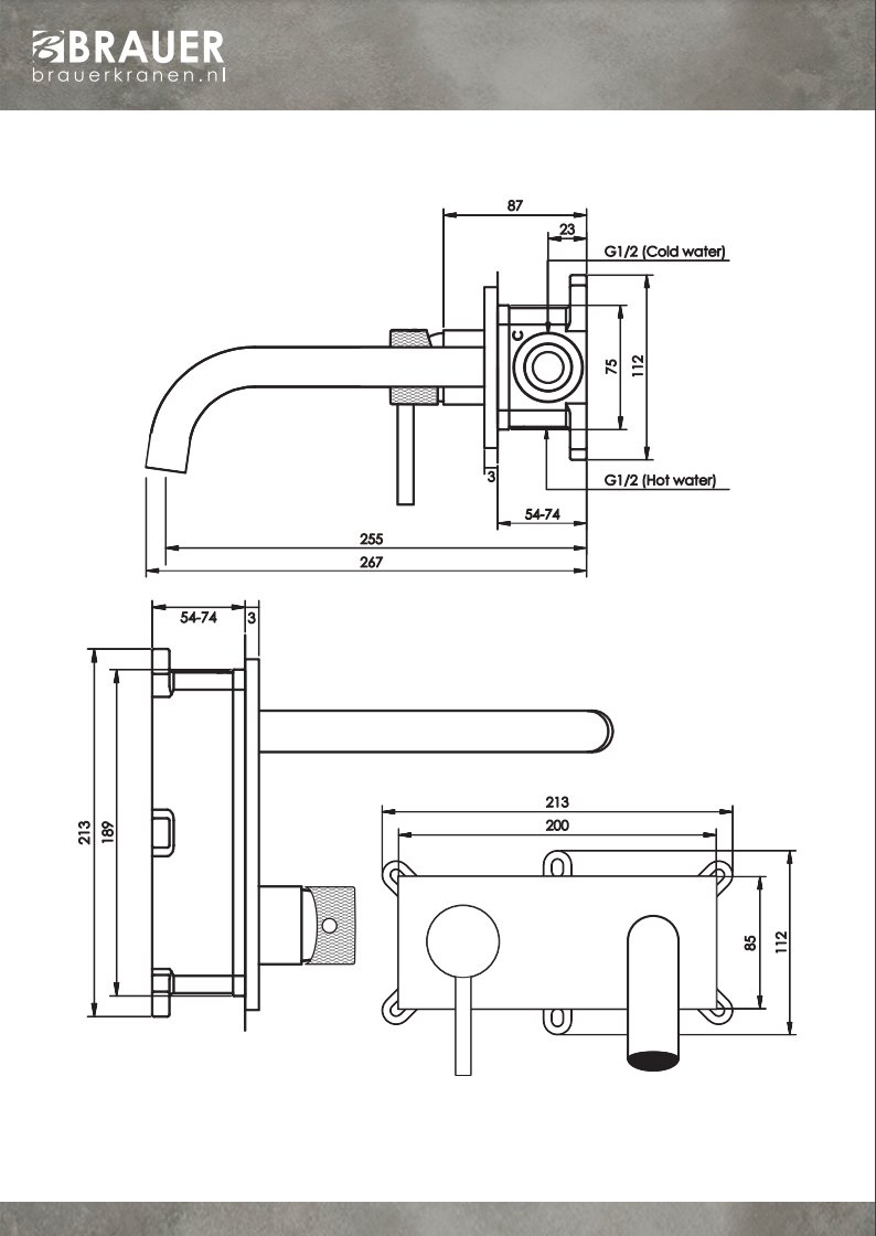 Brauer Black Carving Inbouw Wastafelkraan - Bedieningshendel Links - Met Coldstart - 5-S-083-B6 - Afbeelding 4