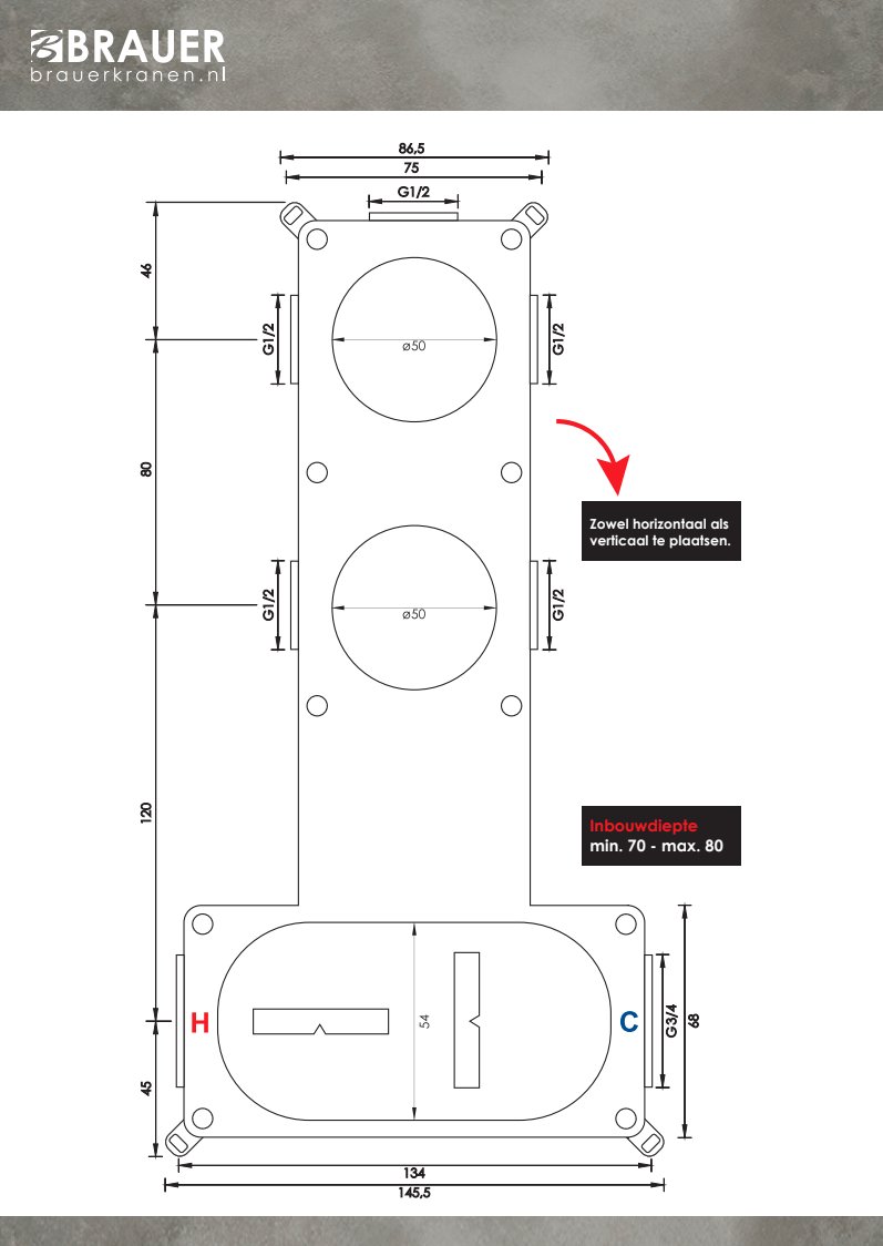Brauer Black Carving Inbouw Douchekraan - Draaigreep - 5-S-089 - Afbeelding 4