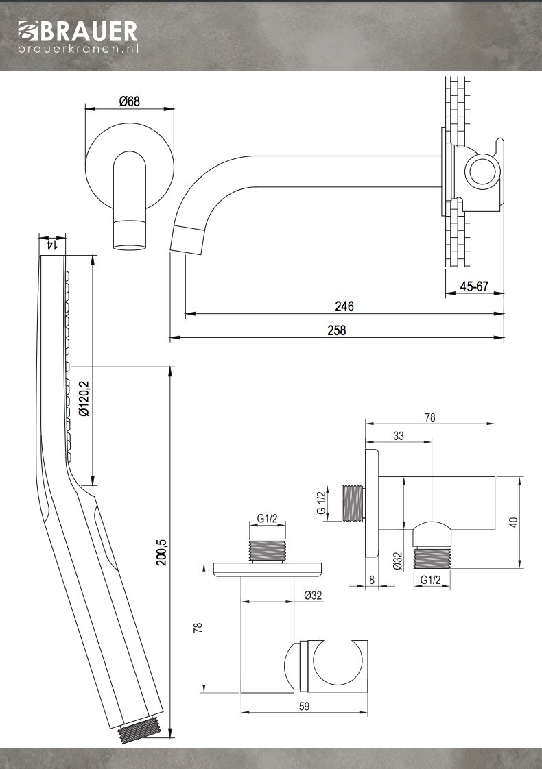 Brauer Black Carving Inbouw Badkraan - Met Uitloop - 3-standen Handdouche Rond - 5-S-094 - Afbeelding 10