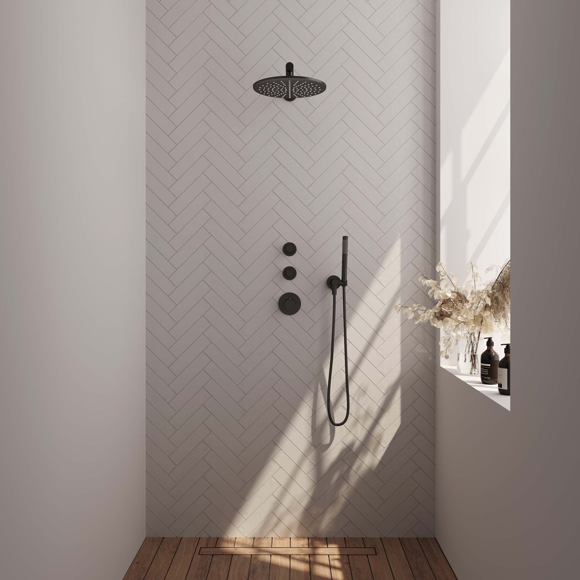 Brauer Black Carving Inbouw Doucheset - Staafmodel Handdouche - 30 cm Hoofddouche - Rechte Wandarm - 5-S-098 - Afbeelding 2