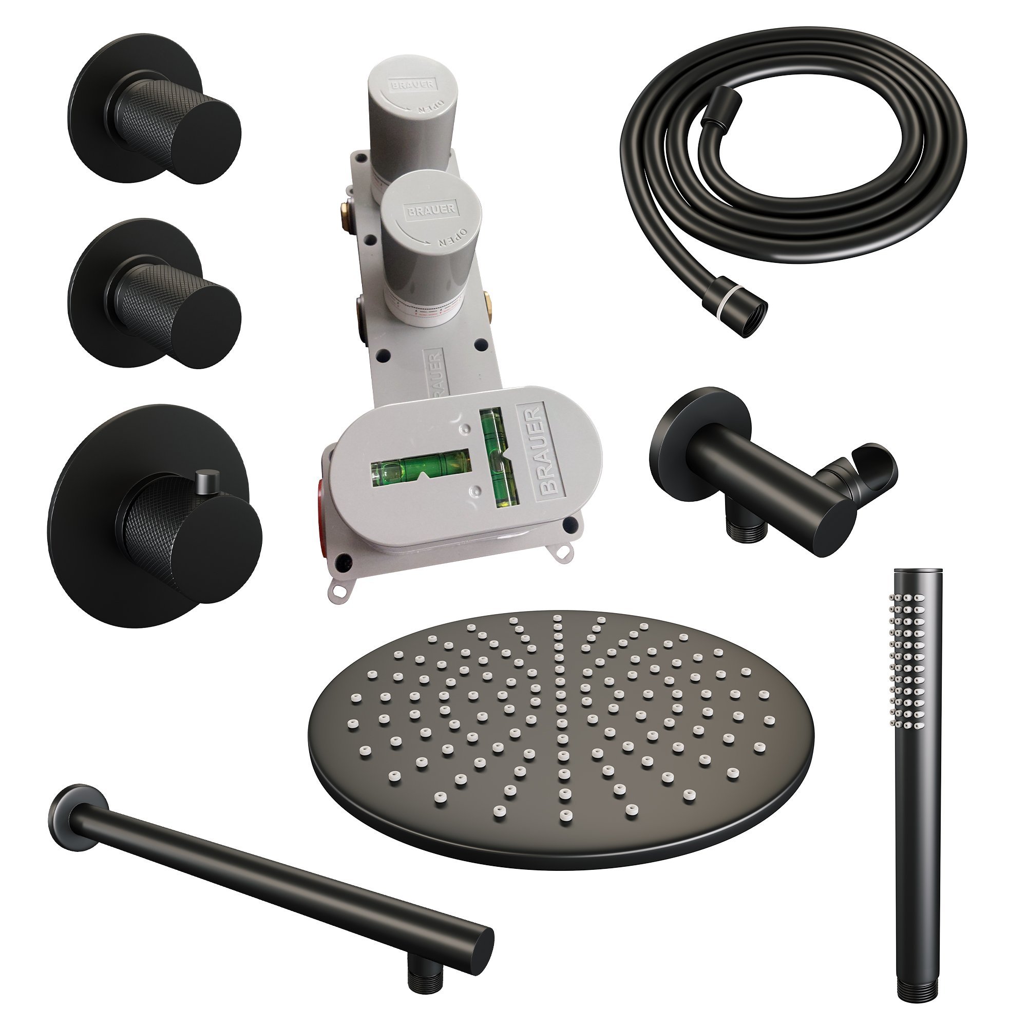 Brauer Black Carving Inbouw Doucheset - Staafmodel Handdouche - 30 cm Hoofddouche - Rechte Wandarm - 5-S-098 - Afbeelding 3