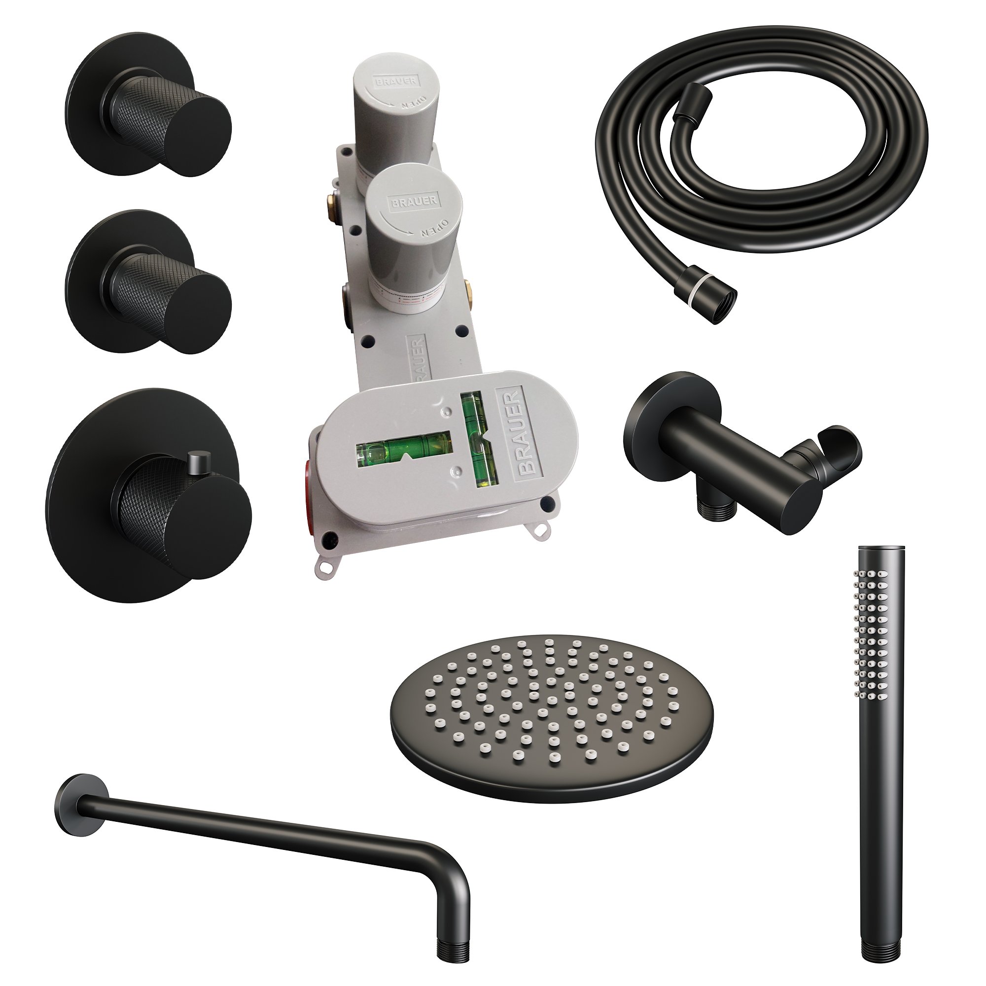 Brauer Black Carving Inbouw Doucheset - Staafmodel Handdouche - 20 cm Hoofddouche - Gebogen Wandarm - 5-S-099 - Afbeelding 3