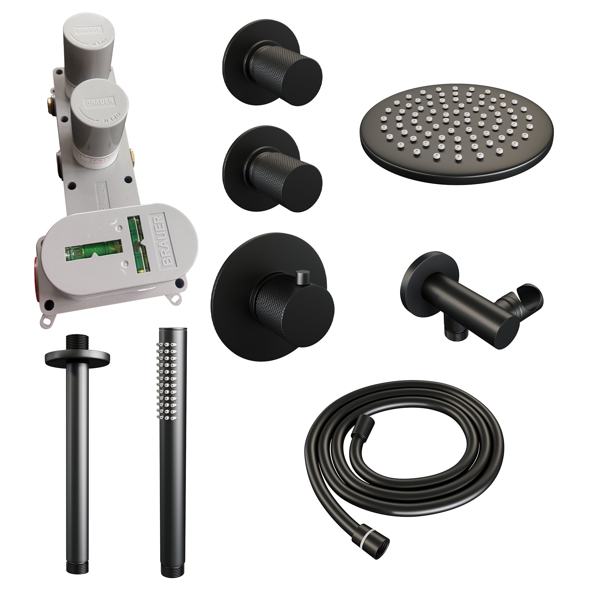 Brauer Black Carving Inbouw Doucheset - Staafmodel Handdouche - 20 cm Hoofddouche - Plafondbuis - 5-S-101 - Afbeelding 3