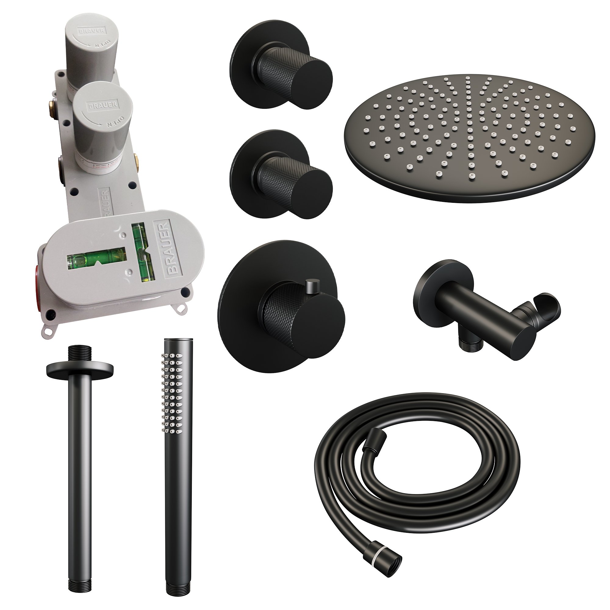 Brauer Black Carving Inbouw Doucheset - Staafmodel Handdouche - 30 cm Hoofddouche - Plafondbuis - 5-S-102 - Afbeelding 3