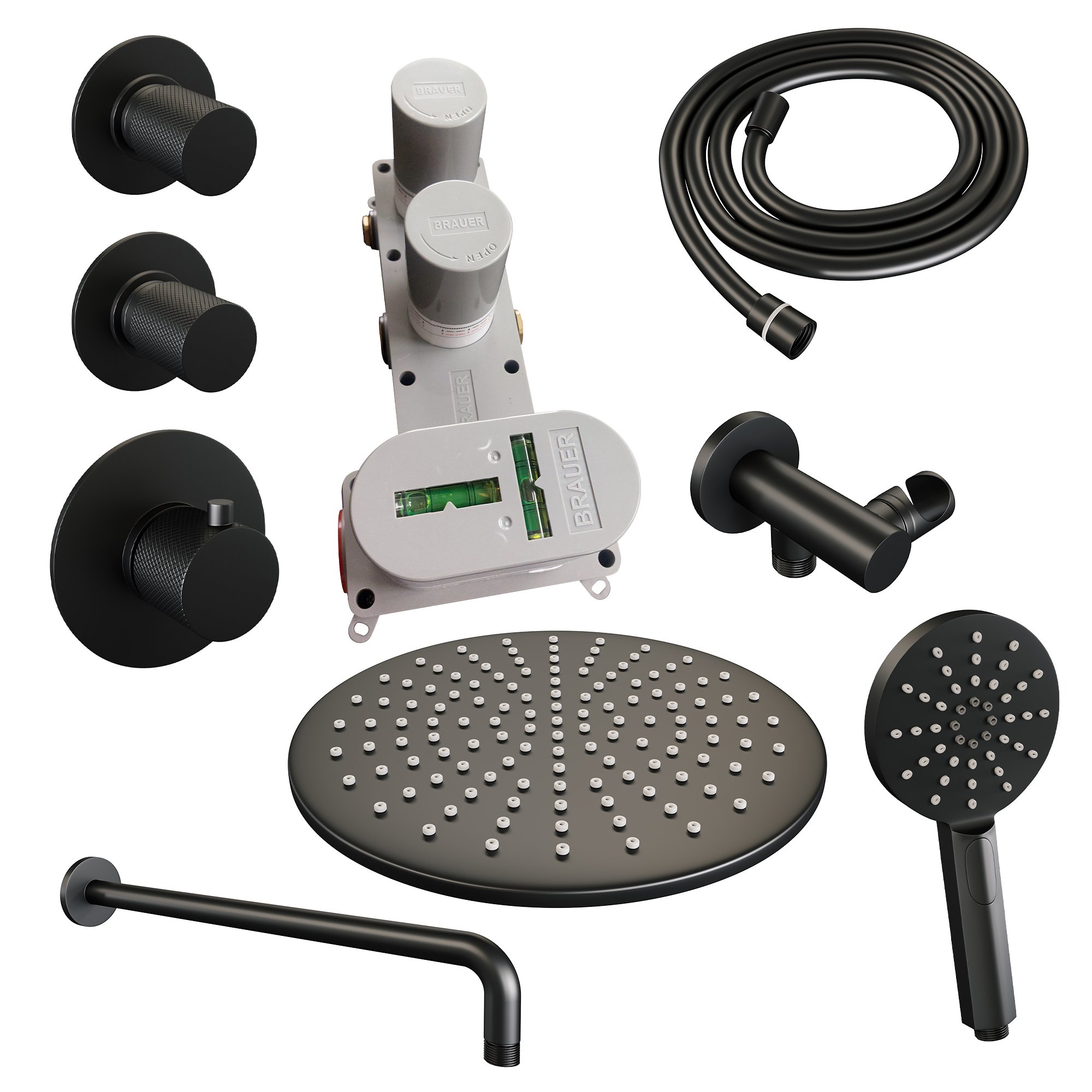 Brauer Black Carving Inbouw Doucheset - 3-Standen Handdouche Rond - 30 cm Hoofddouche - Gebogen Wandarm - 5-S-106 - Afbeelding 3