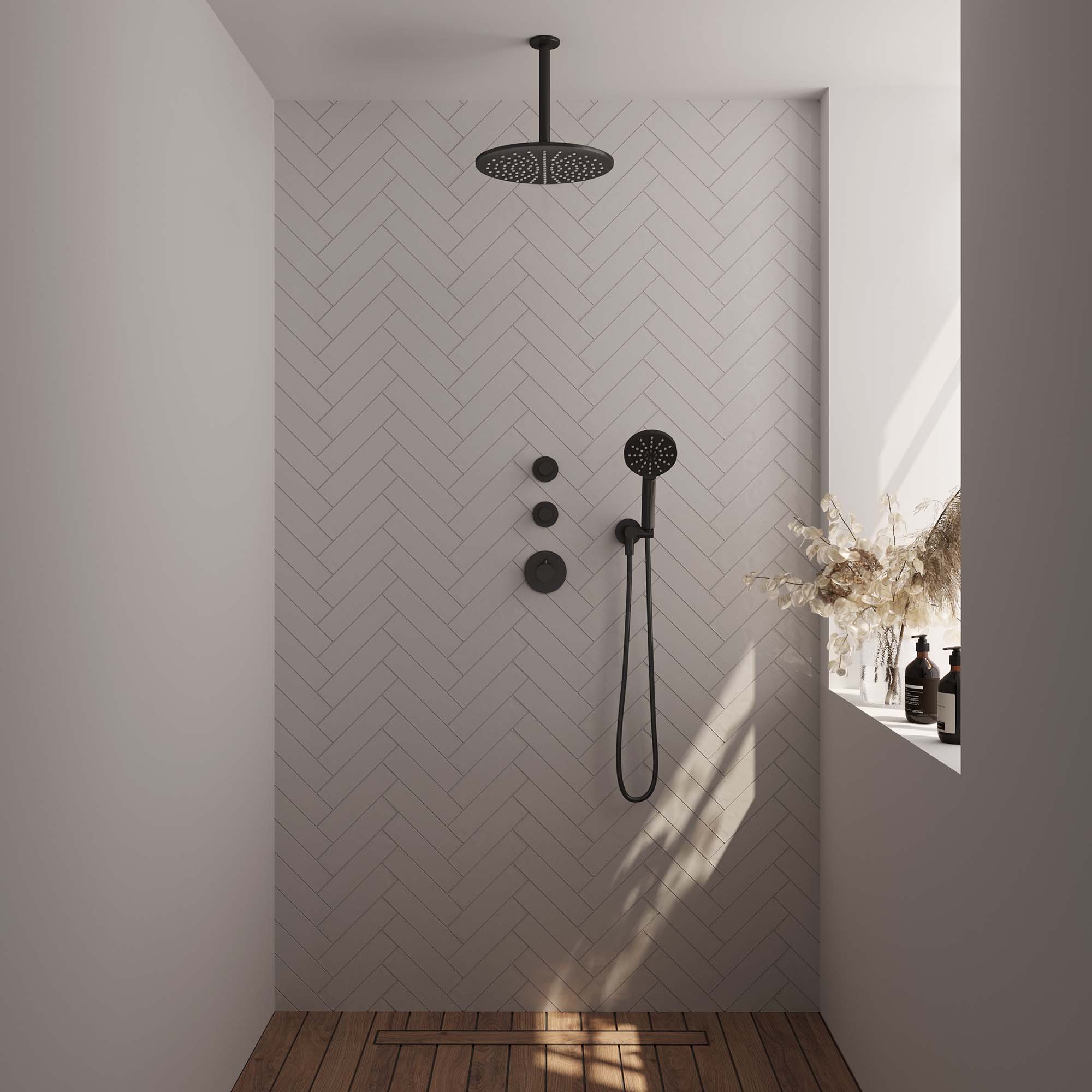 Brauer Black Carving Inbouw Doucheset - 3-Standen Handdouche Rond - 30 cm Hoofddouche - Plafondbuis - 5-S-108 - Afbeelding 2