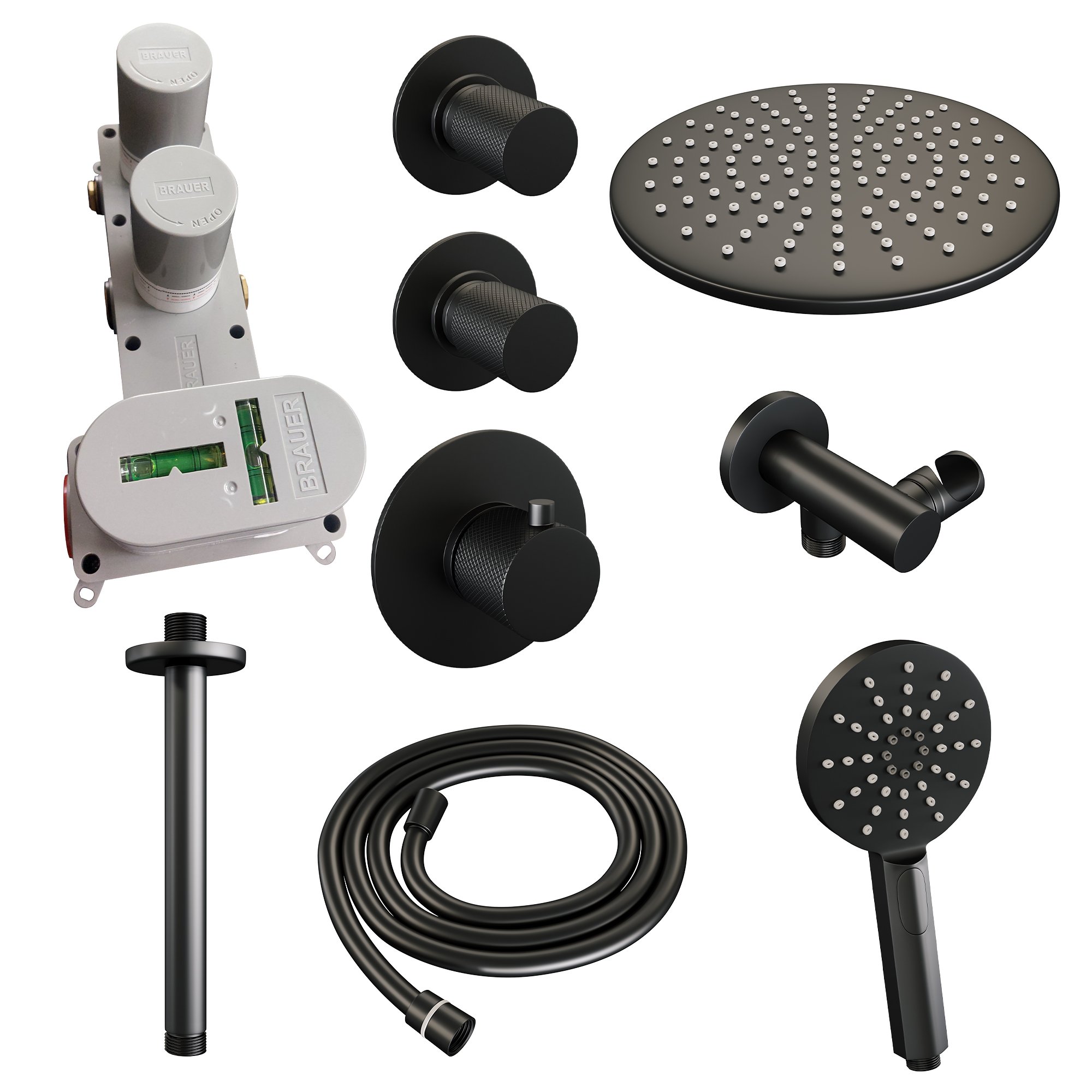 Brauer Black Carving Inbouw Doucheset - 3-Standen Handdouche Rond - 30 cm Hoofddouche - Plafondbuis - 5-S-108 - Afbeelding 3